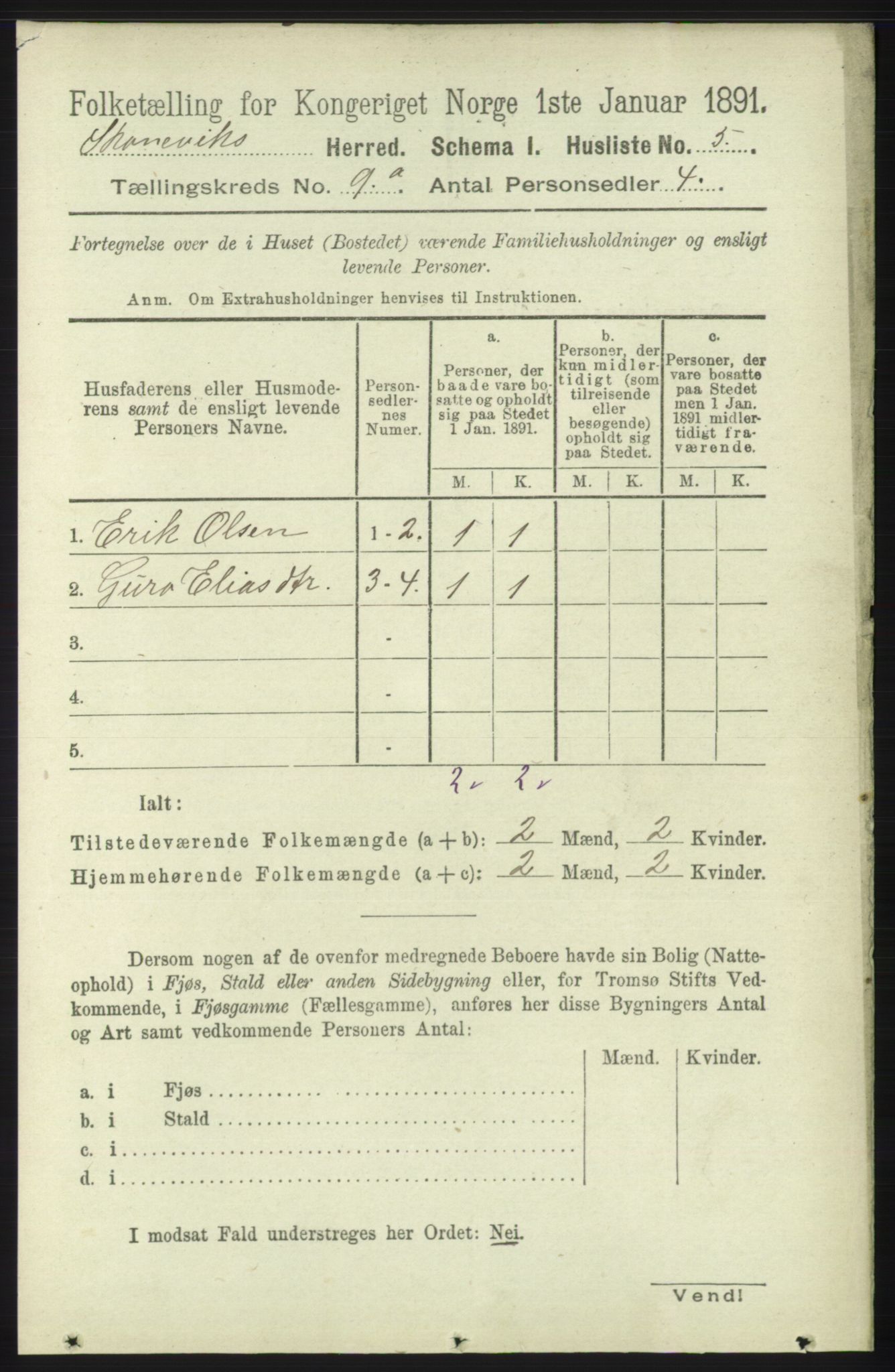 RA, 1891 census for 1212 Skånevik, 1891, p. 2494