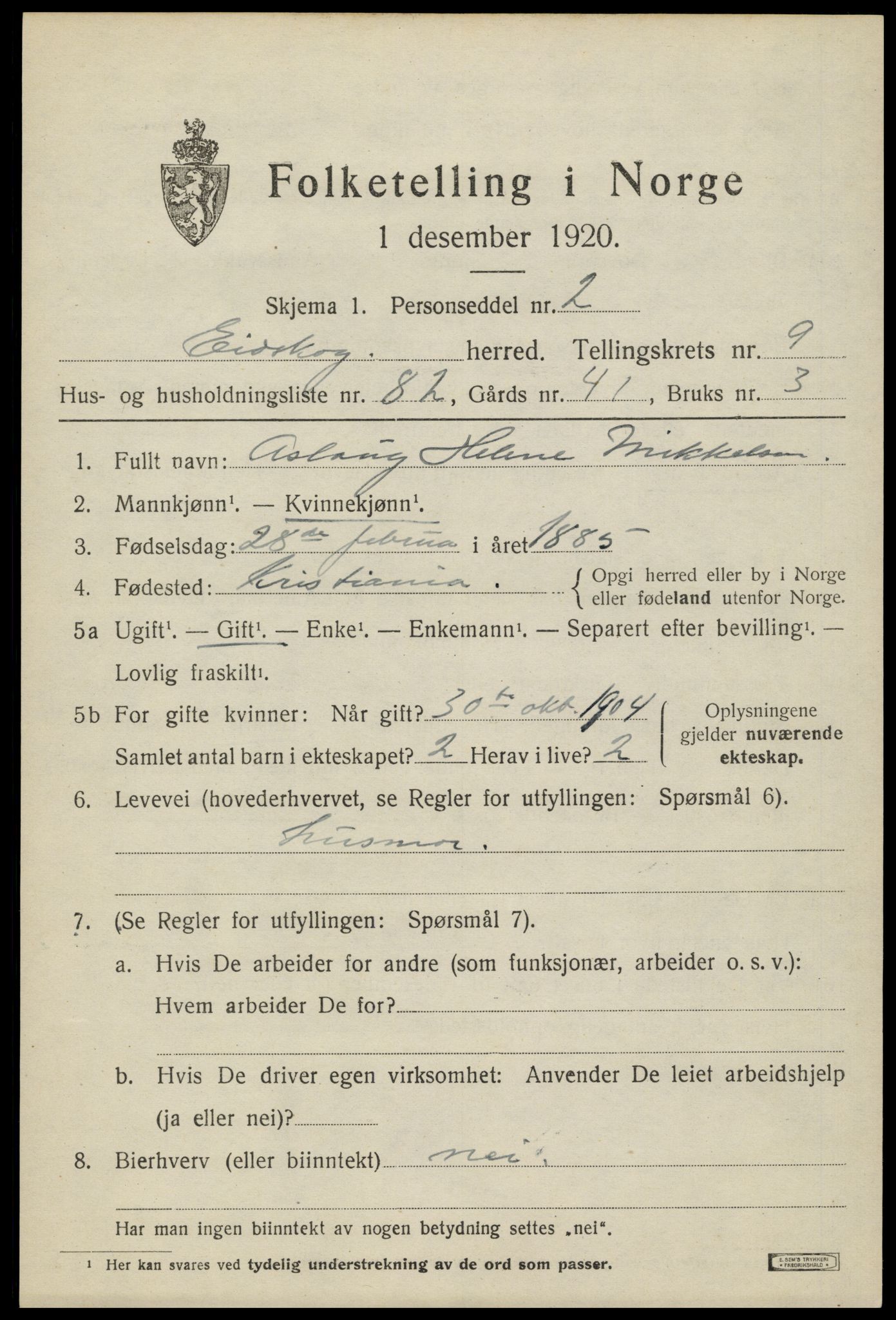 SAH, 1920 census for Eidskog, 1920, p. 11111