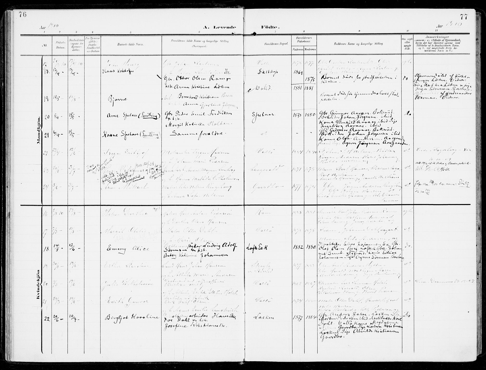 Sem kirkebøker, SAKO/A-5/F/Fb/L0006: Parish register (official) no. II 6, 1905-1918, p. 76-77