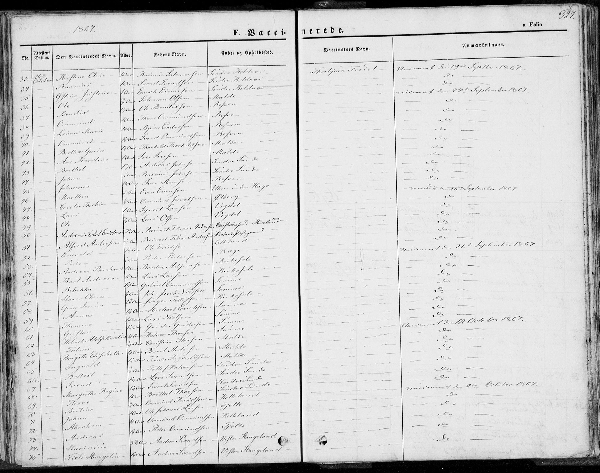 Håland sokneprestkontor, SAST/A-101802/001/30BA/L0008: Parish register (official) no. A 7.2, 1854-1870, p. 327