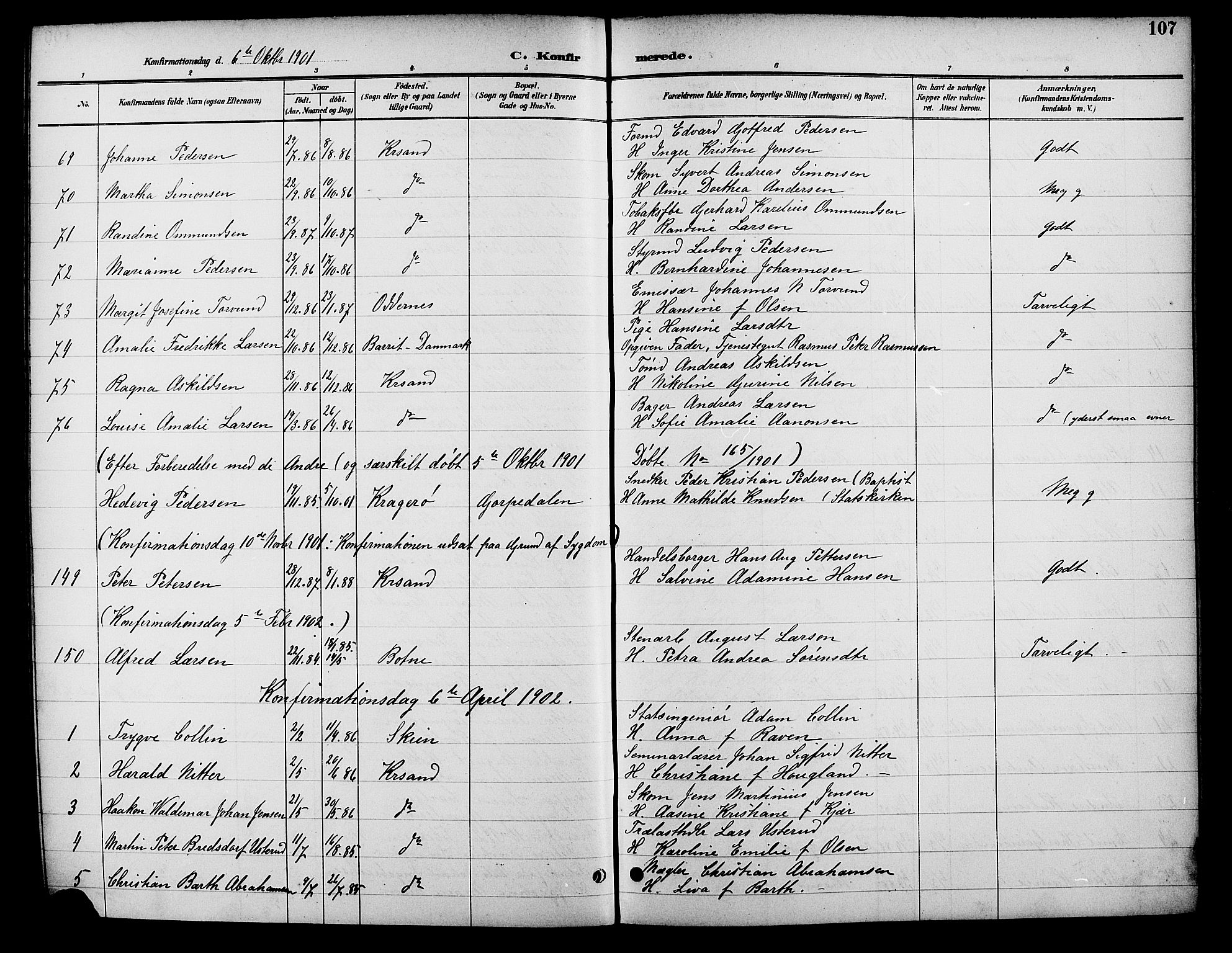 Kristiansand domprosti, SAK/1112-0006/F/Fb/L0017: Parish register (copy) no. B 17, 1893-1906, p. 107