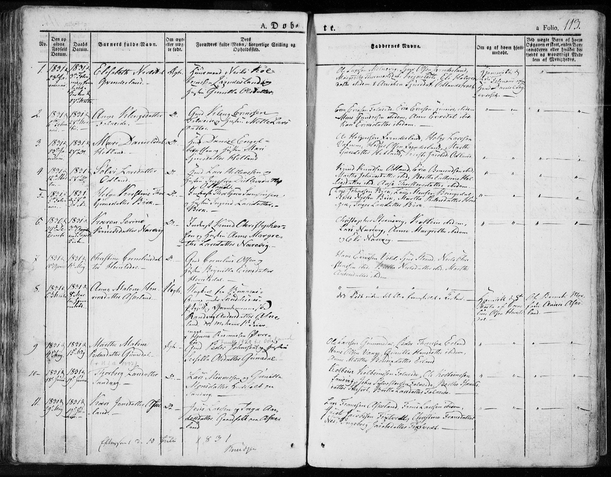 Tysvær sokneprestkontor, SAST/A -101864/H/Ha/Haa/L0001: Parish register (official) no. A 1.1, 1831-1856, p. 113