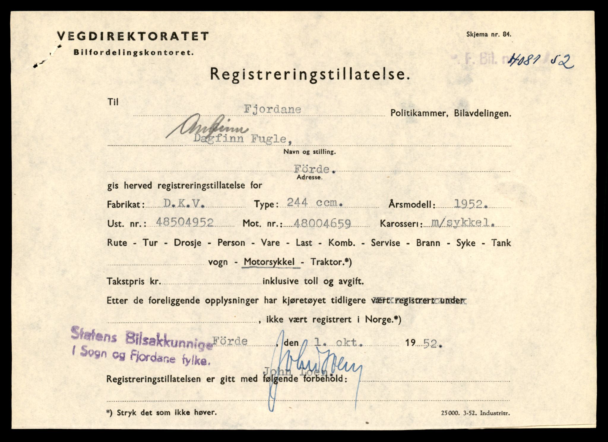 Møre og Romsdal vegkontor - Ålesund trafikkstasjon, SAT/A-4099/F/Fe/L0036: Registreringskort for kjøretøy T 12831 - T 13030, 1927-1998, p. 2447