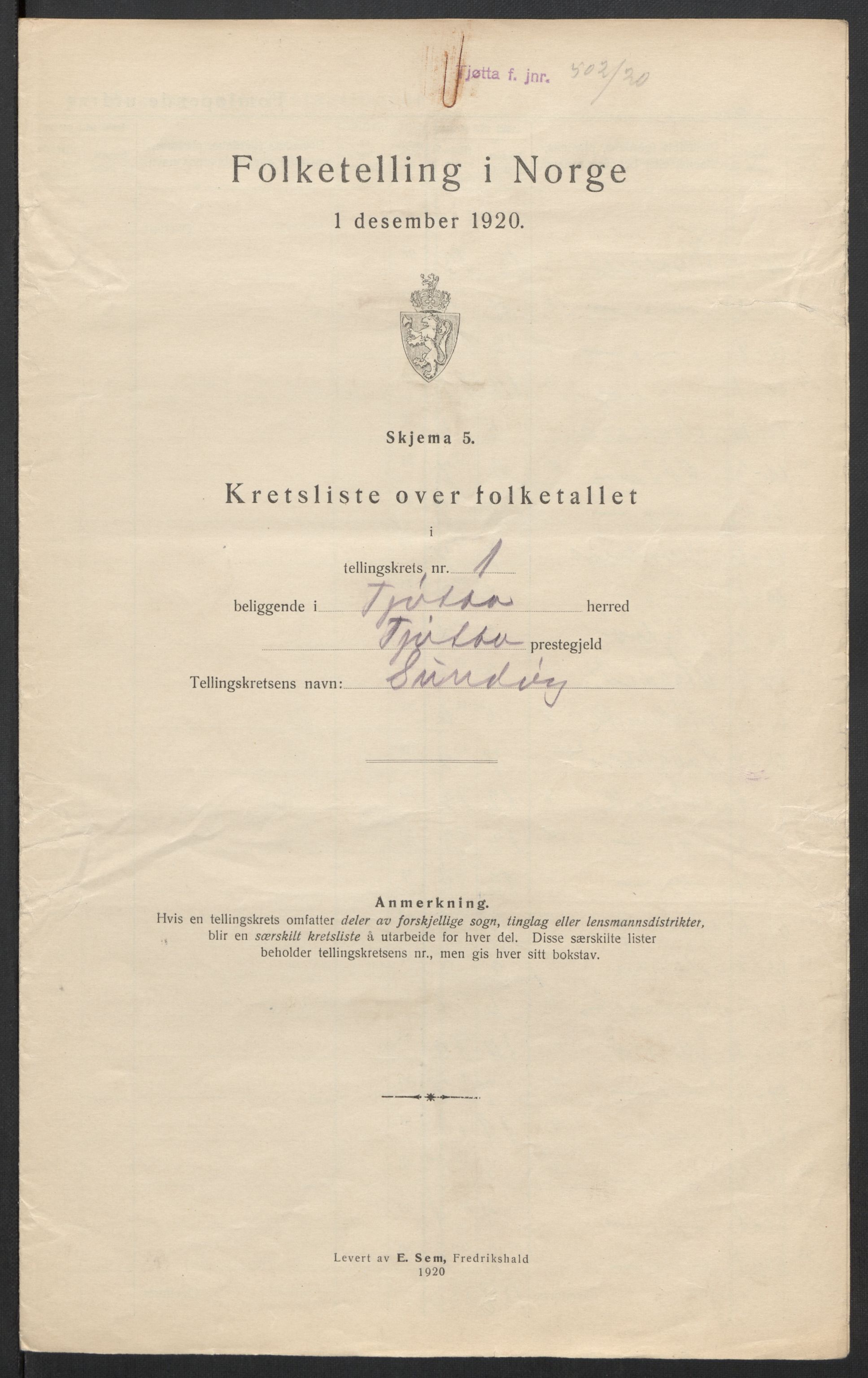 SAT, 1920 census for Tjøtta, 1920, p. 11