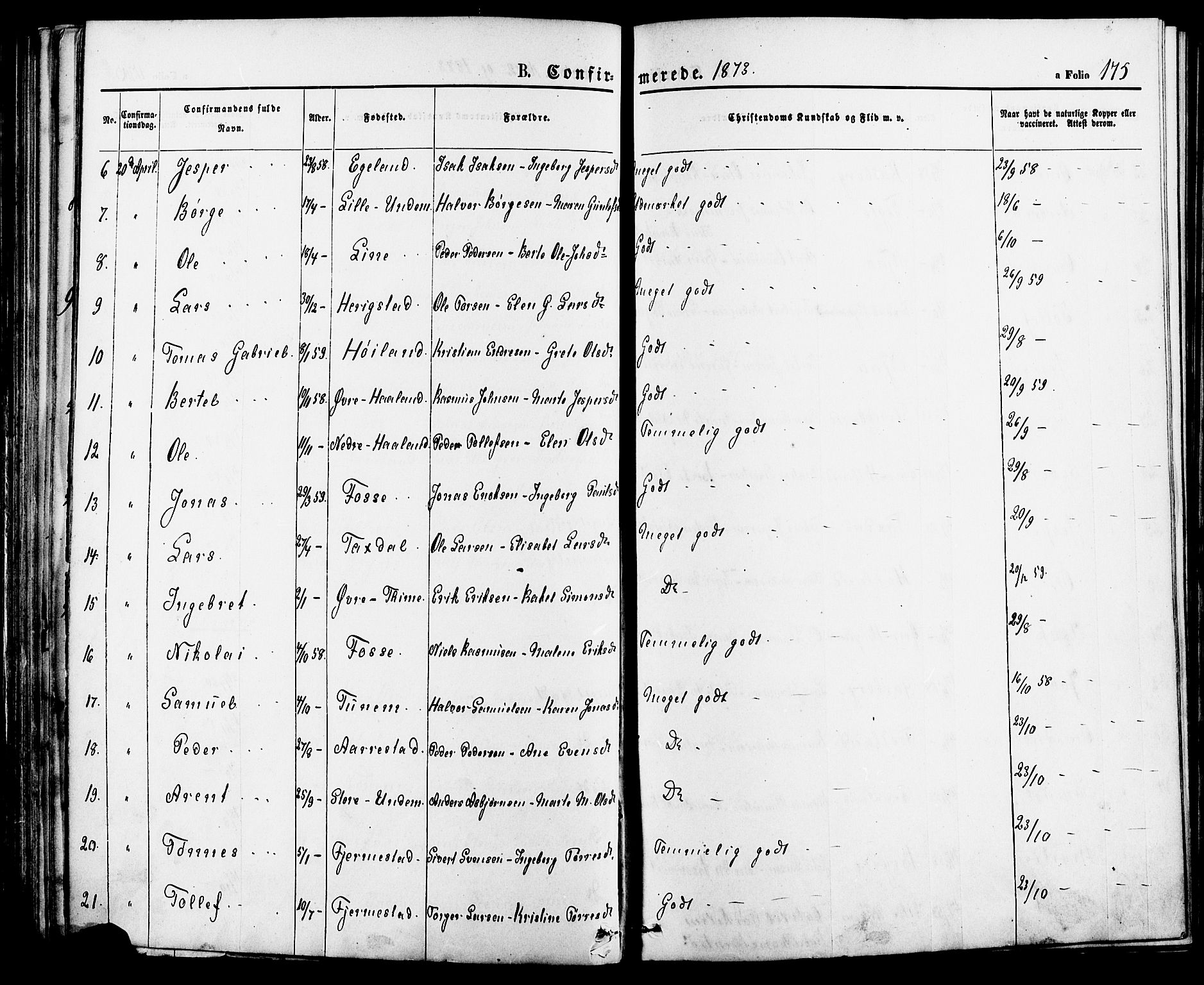 Lye sokneprestkontor, AV/SAST-A-101794/001/30BA/L0008: Parish register (official) no. A 7, 1872-1881, p. 175