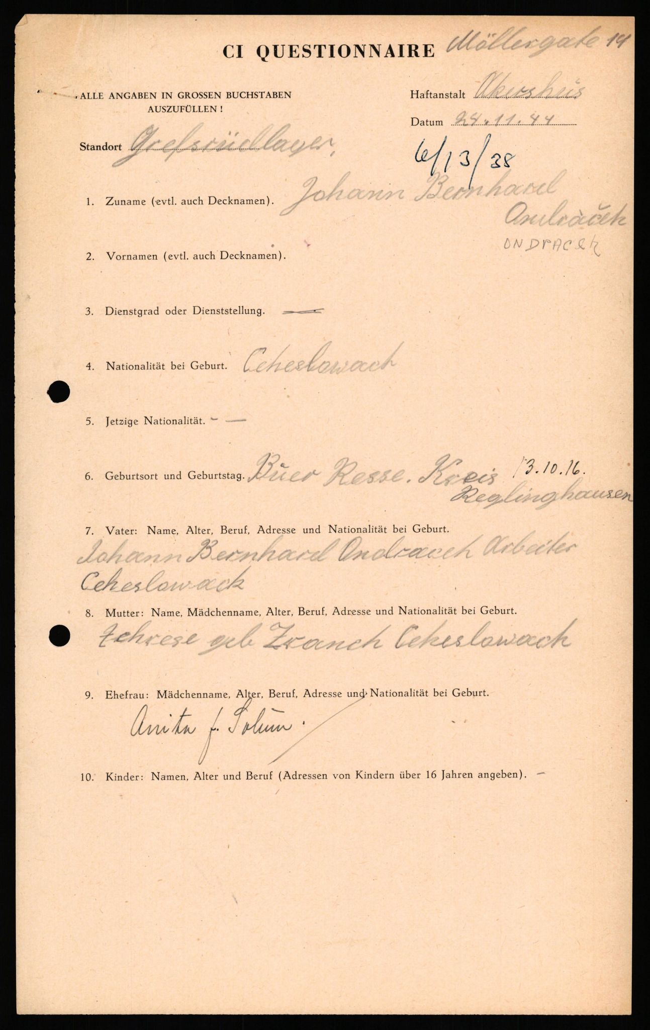 Forsvaret, Forsvarets overkommando II, AV/RA-RAFA-3915/D/Db/L0041: CI Questionaires.  Diverse nasjonaliteter., 1945-1946, p. 319