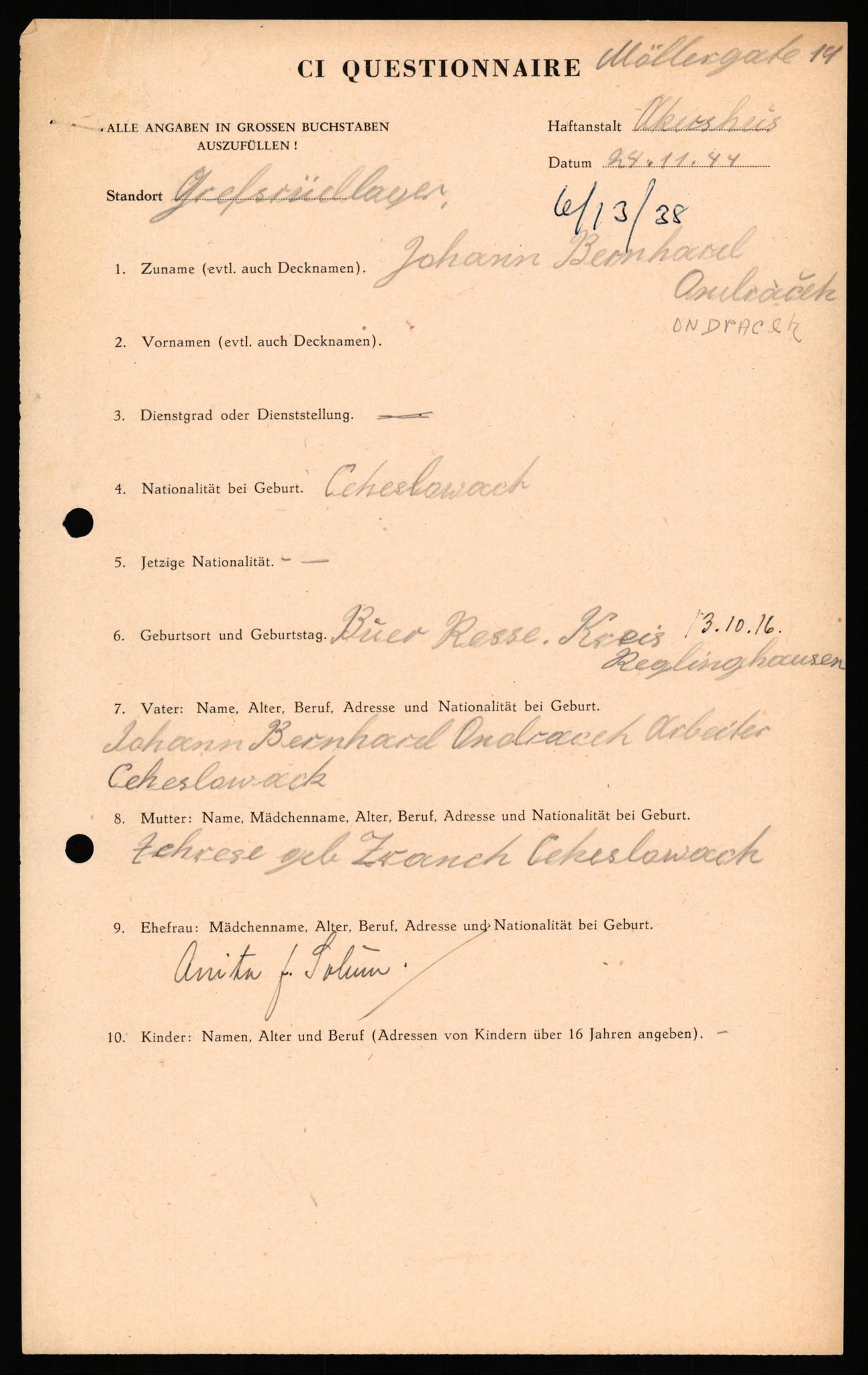 Forsvaret, Forsvarets overkommando II, RA/RAFA-3915/D/Db/L0041: CI Questionaires.  Diverse nasjonaliteter., 1945-1946, p. 319