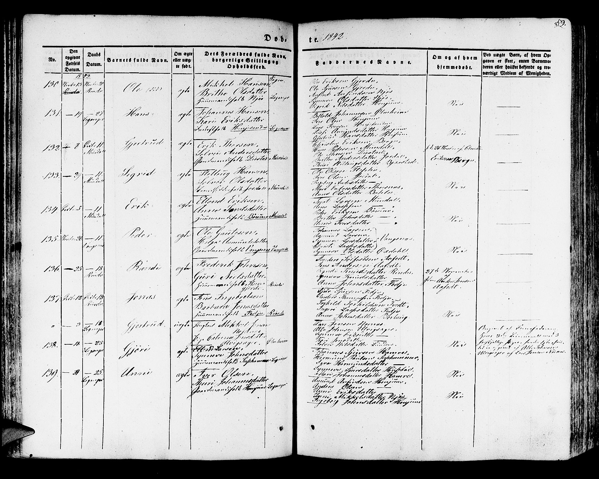 Leikanger sokneprestembete, AV/SAB-A-81001/H/Haa/Haaa/L0007: Parish register (official) no. A 7, 1838-1851, p. 52