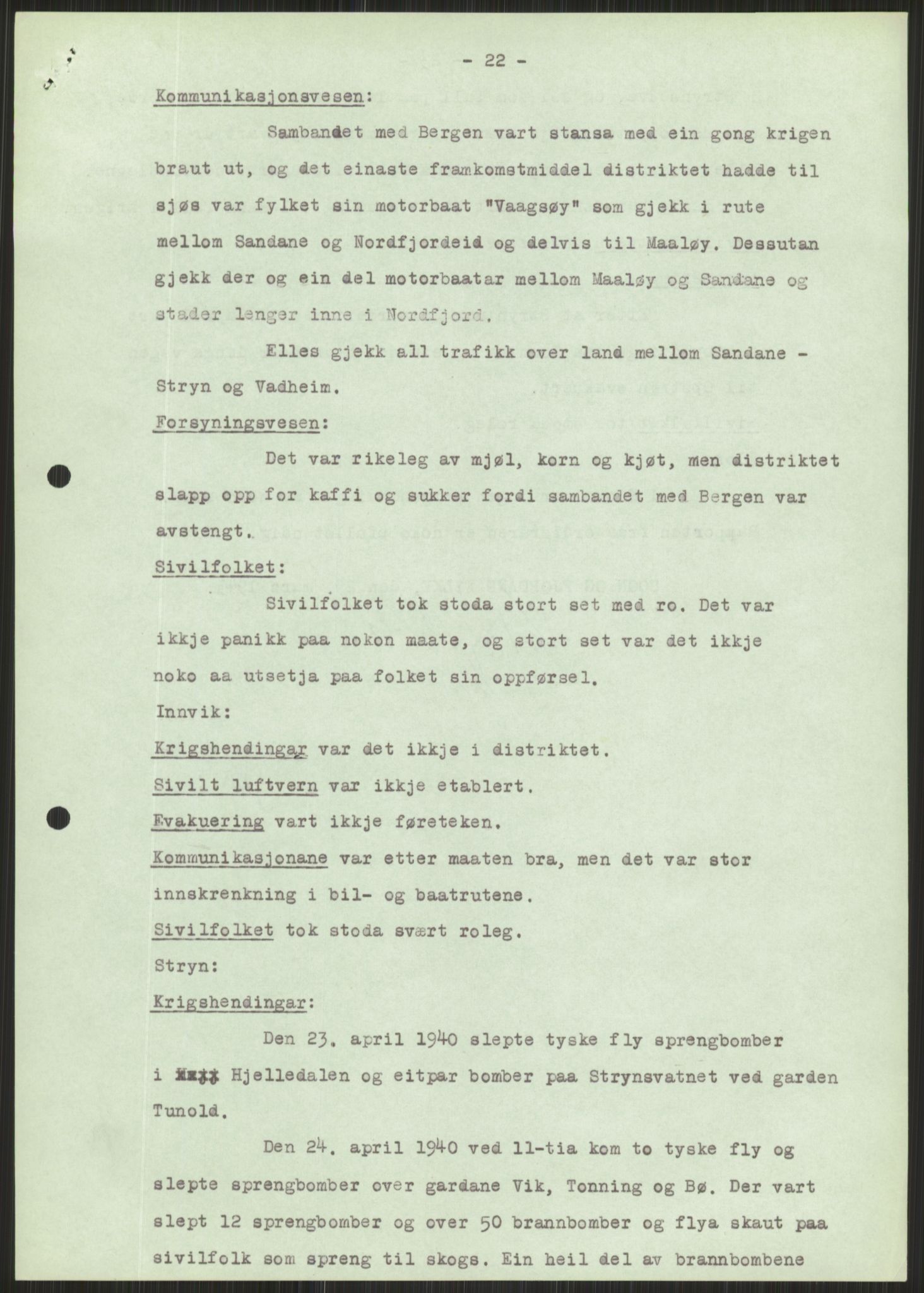 Forsvaret, Forsvarets krigshistoriske avdeling, AV/RA-RAFA-2017/Y/Ya/L0015: II-C-11-31 - Fylkesmenn.  Rapporter om krigsbegivenhetene 1940., 1940, p. 498