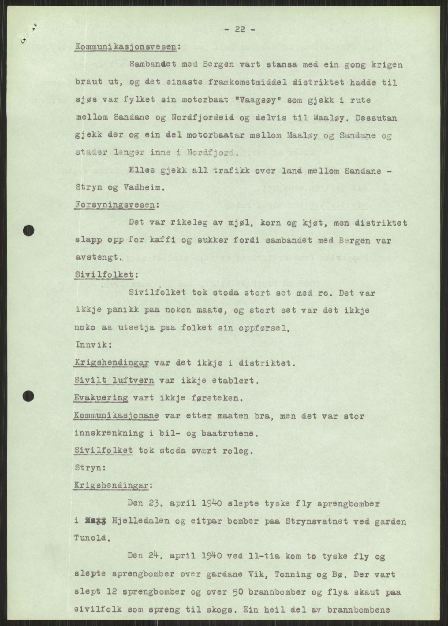 Forsvaret, Forsvarets krigshistoriske avdeling, AV/RA-RAFA-2017/Y/Ya/L0015: II-C-11-31 - Fylkesmenn.  Rapporter om krigsbegivenhetene 1940., 1940, p. 498