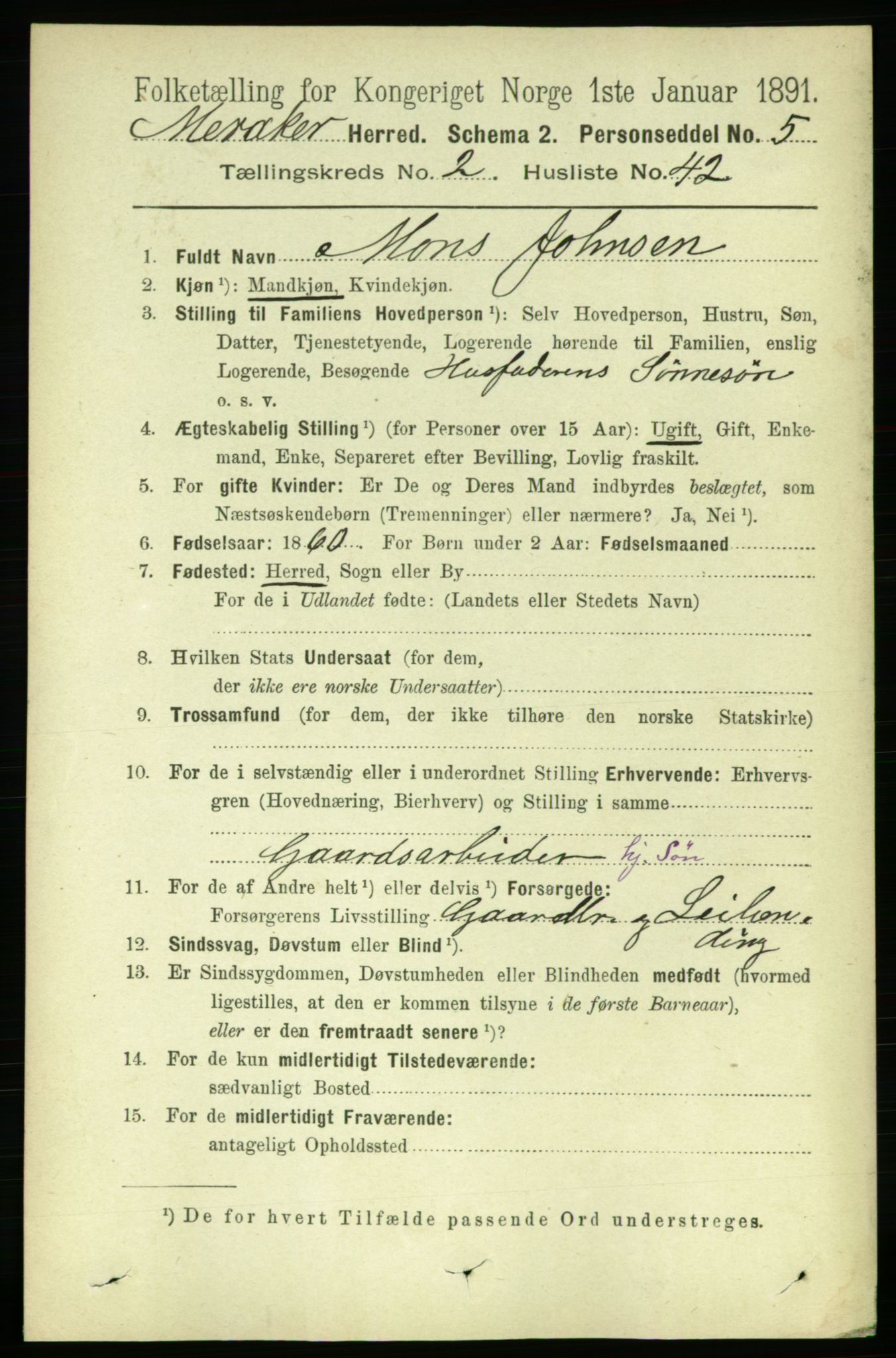 RA, 1891 census for 1711 Meråker, 1891, p. 863