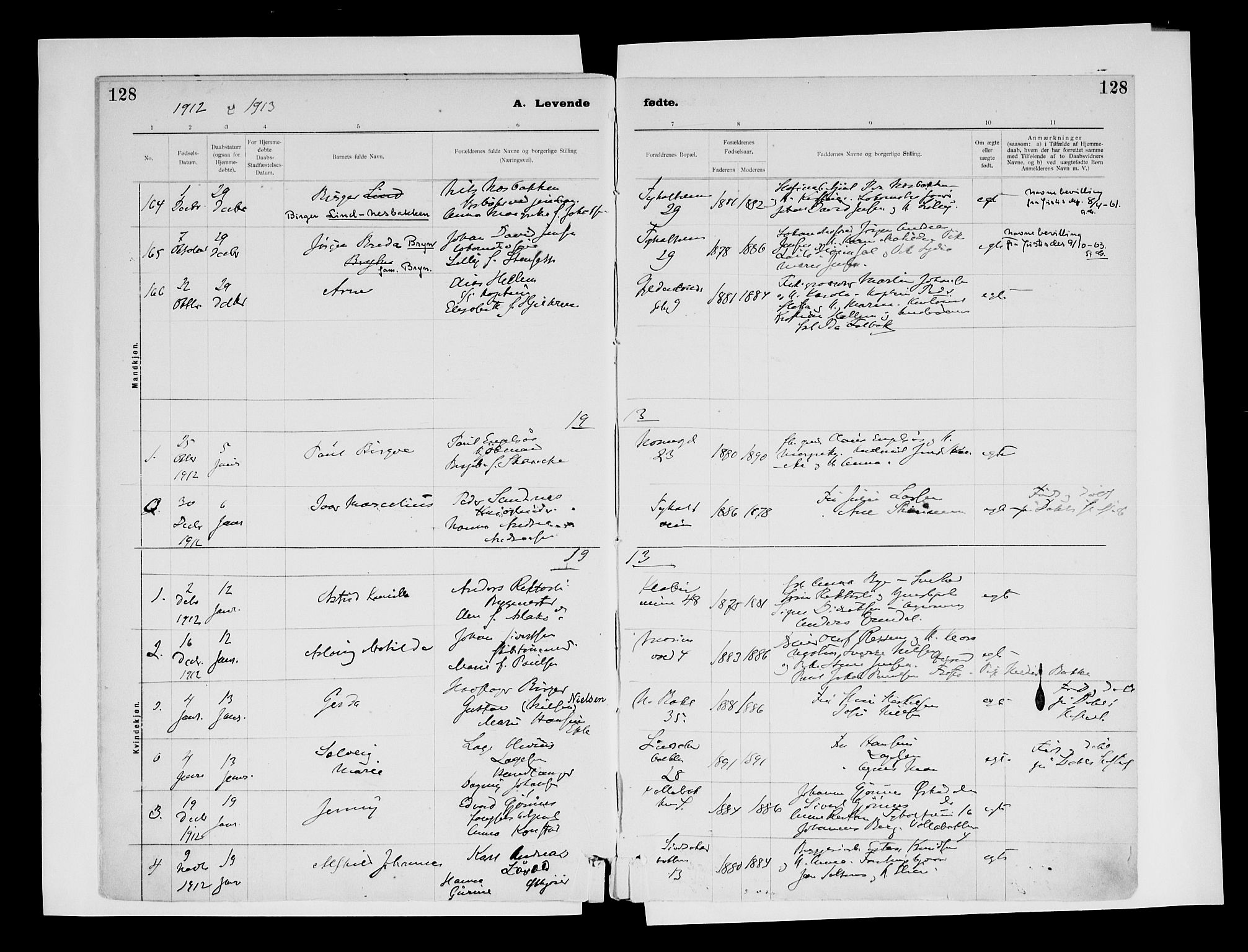 Ministerialprotokoller, klokkerbøker og fødselsregistre - Sør-Trøndelag, SAT/A-1456/604/L0203: Parish register (official) no. 604A23, 1908-1916, p. 128