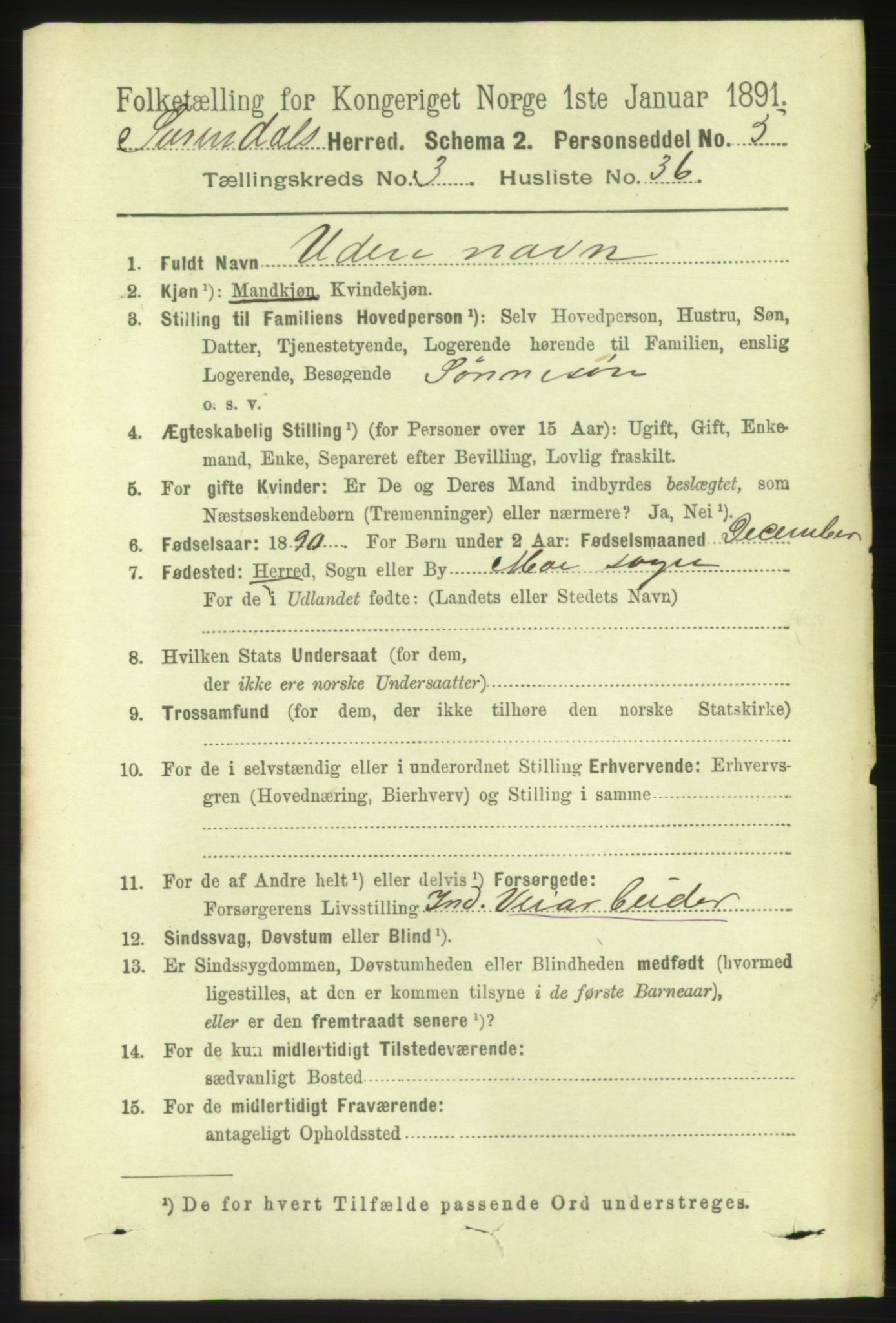 RA, 1891 census for 1566 Surnadal, 1891, p. 1018