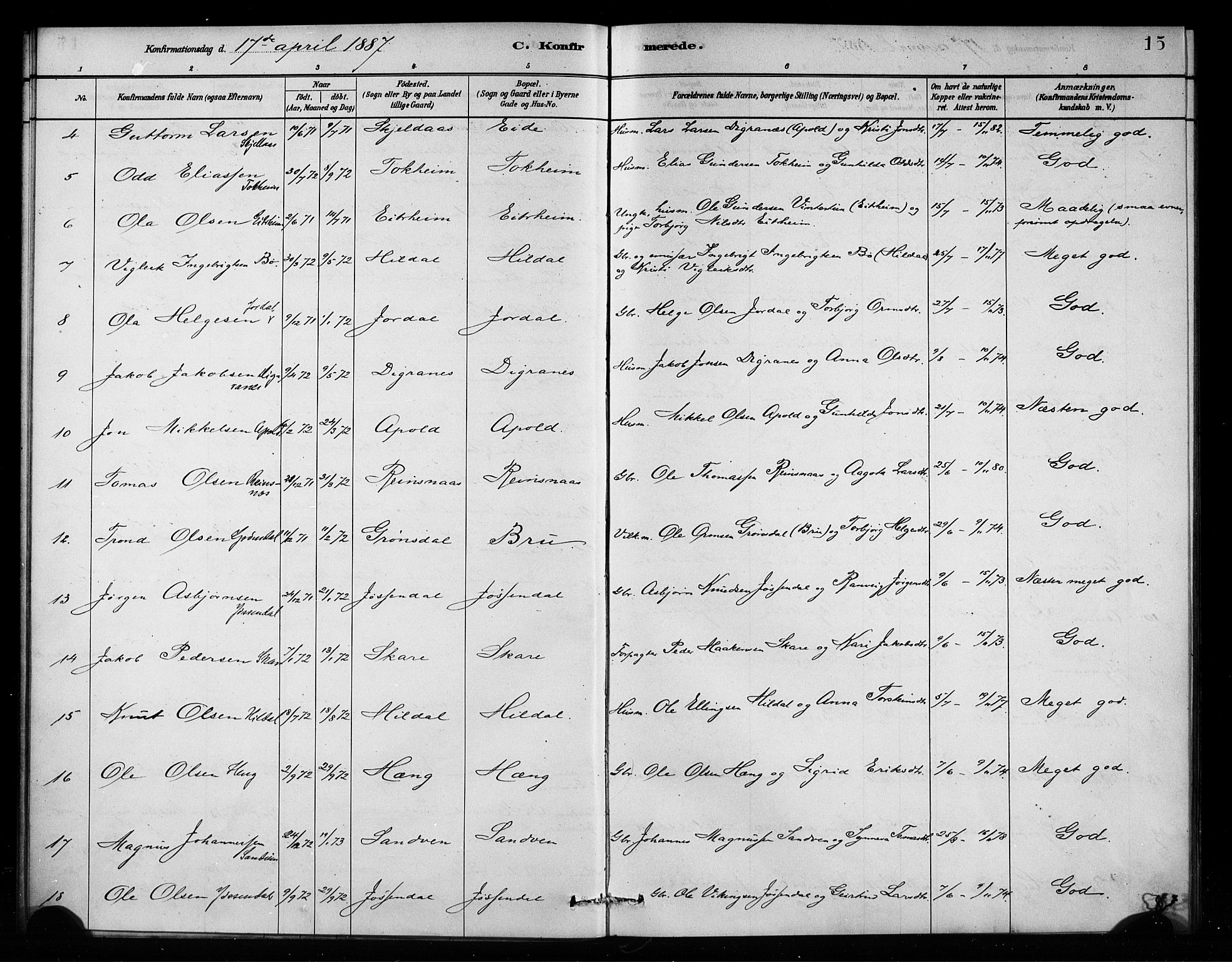 Odda Sokneprestembete, AV/SAB-A-77201/H/Haa: Parish register (official) no. A 2, 1880-1915, p. 15