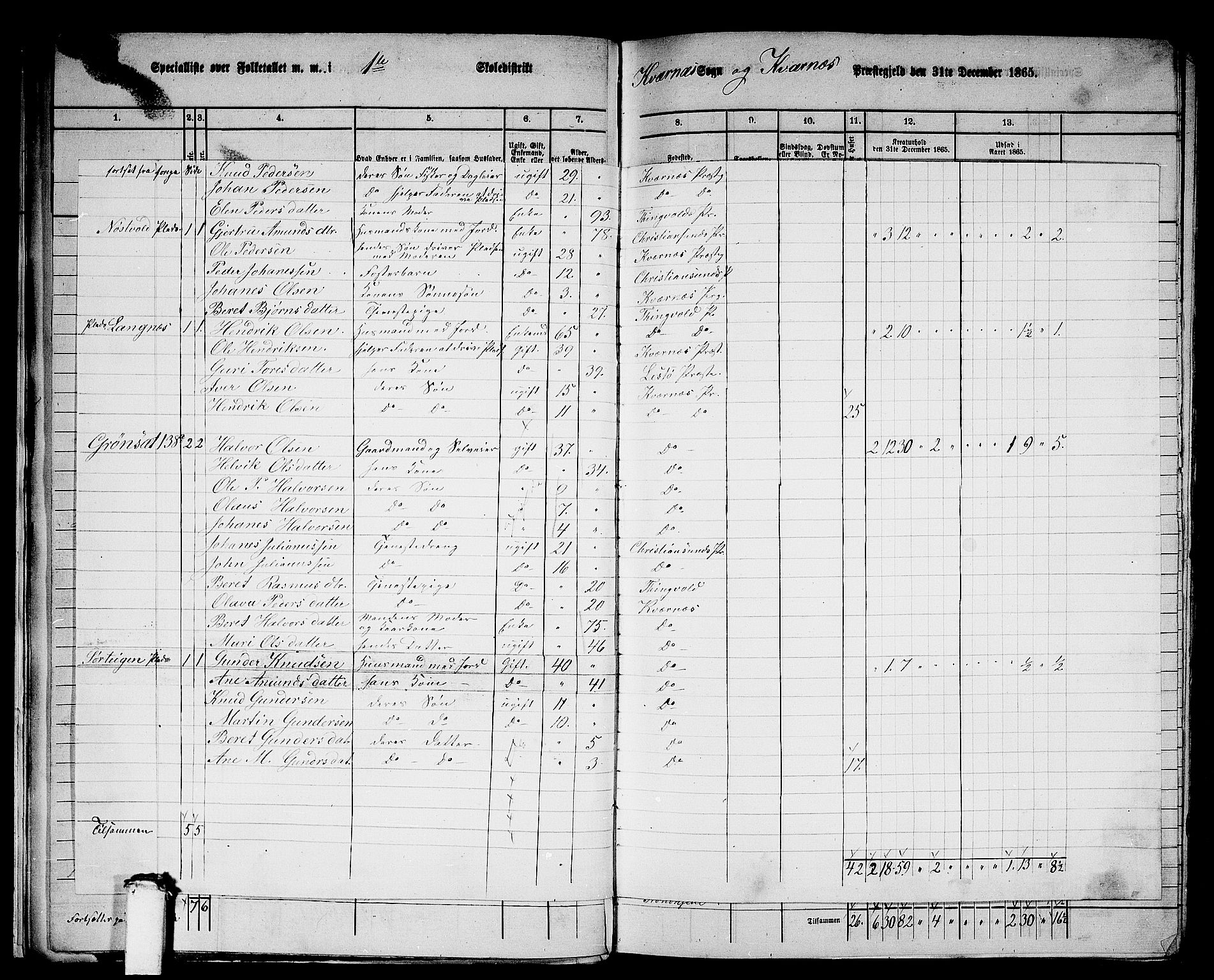 RA, 1865 census for Kvernes, 1865, p. 16