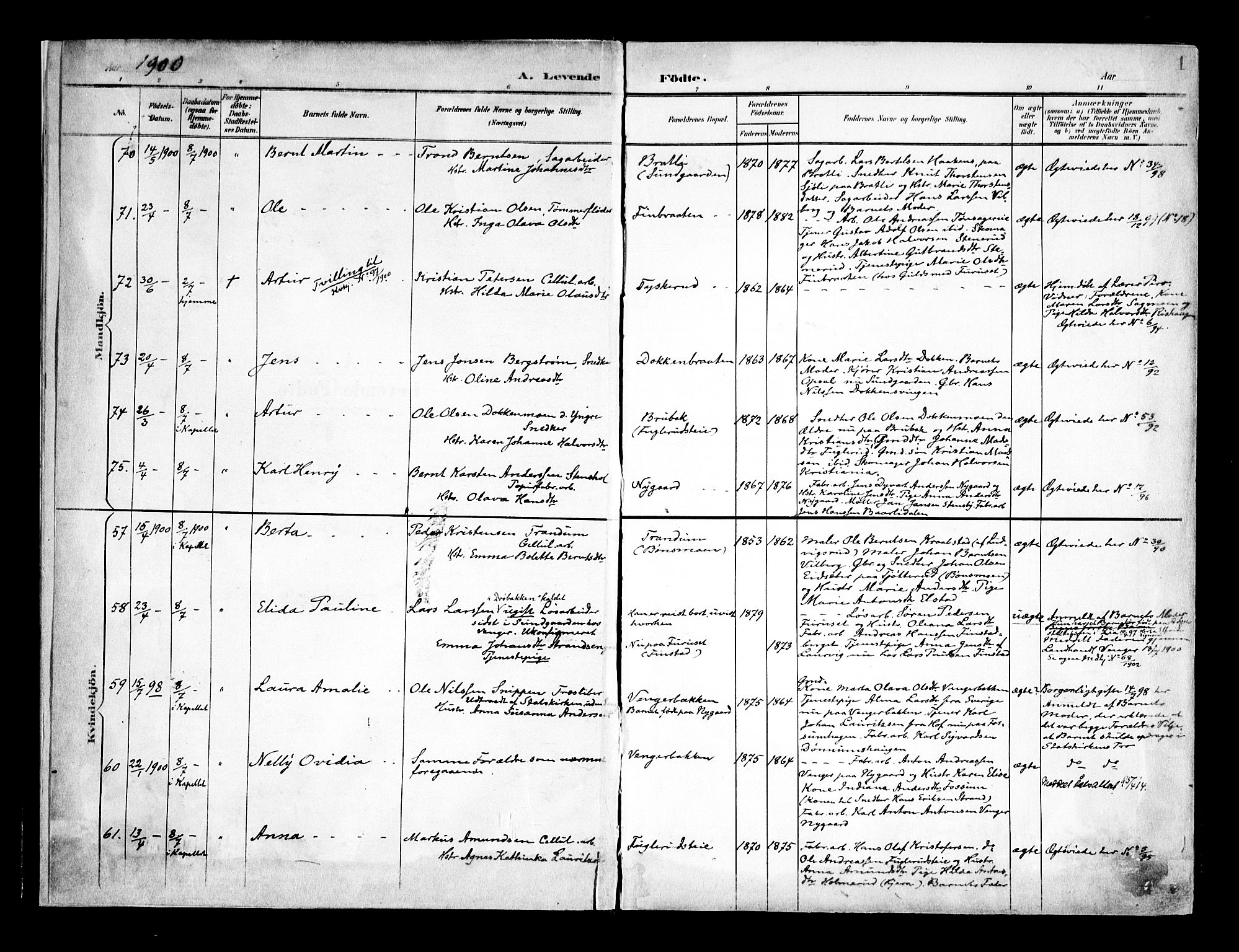 Eidsvoll prestekontor Kirkebøker, SAO/A-10888/F/Fa/L0006: Parish register (official) no. I 6, 1900-1907, p. 1