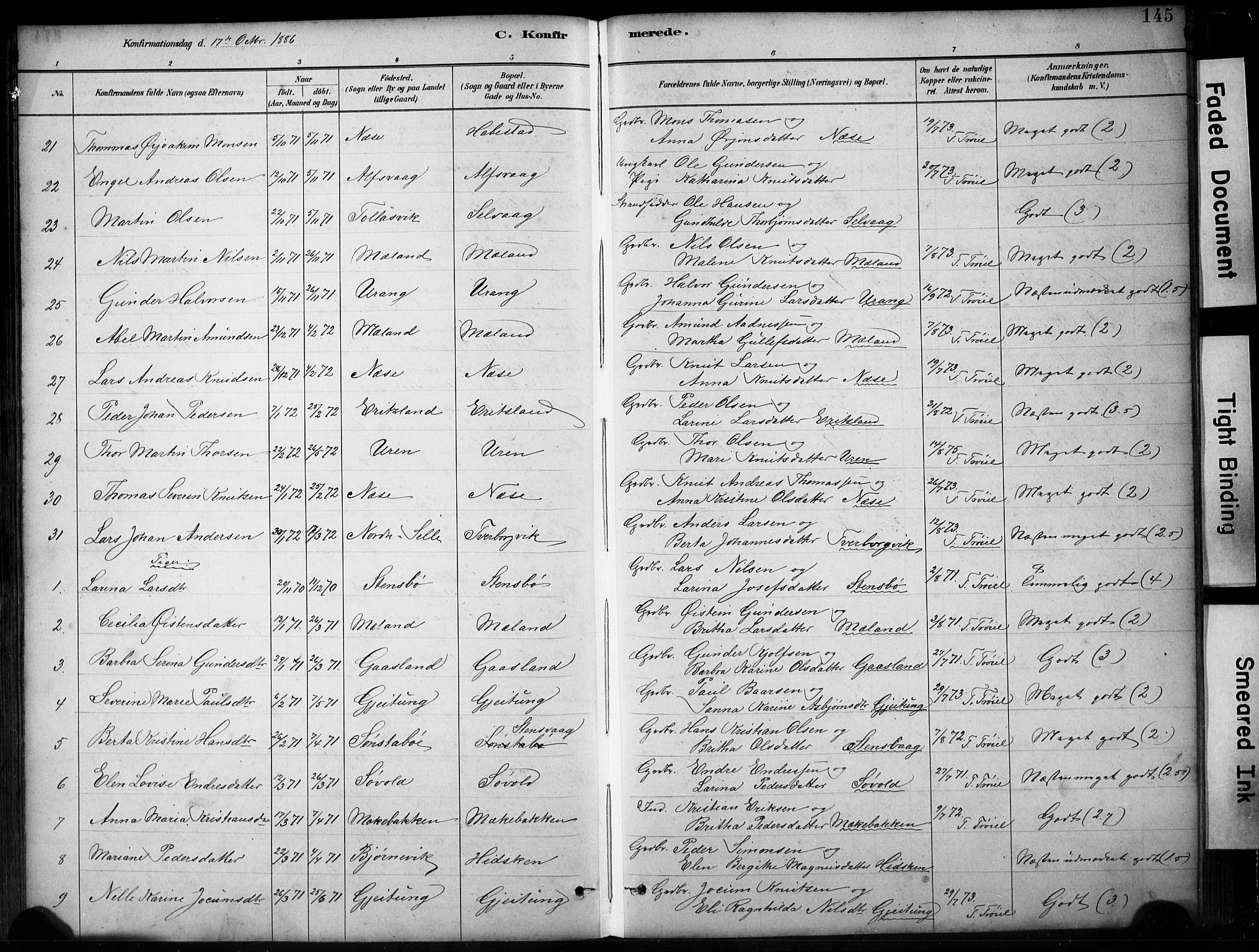 Finnås sokneprestembete, SAB/A-99925/H/Ha/Hab/Habb/L0003: Parish register (copy) no. B 3, 1882-1897, p. 145