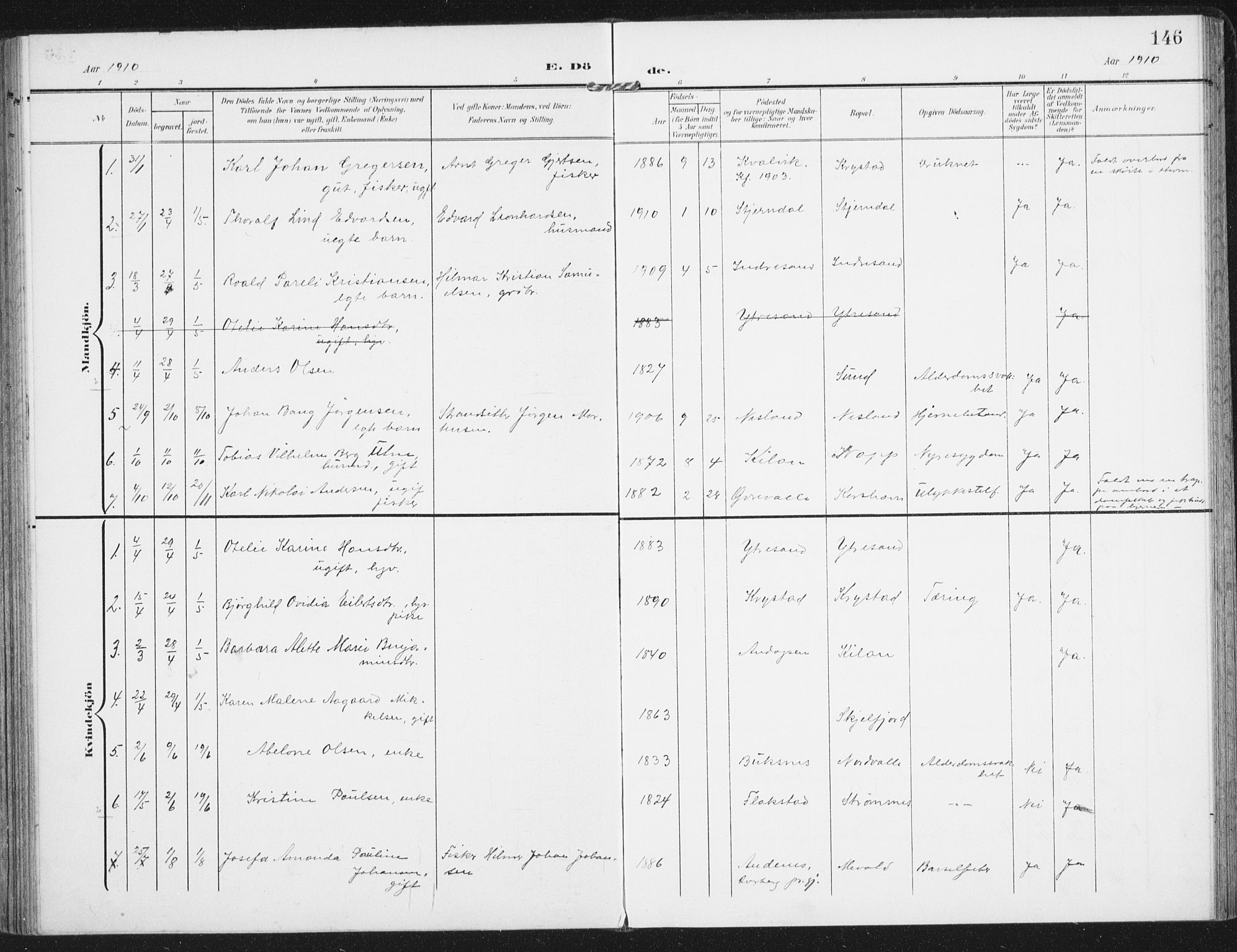 Ministerialprotokoller, klokkerbøker og fødselsregistre - Nordland, SAT/A-1459/885/L1206: Parish register (official) no. 885A07, 1905-1915, p. 146