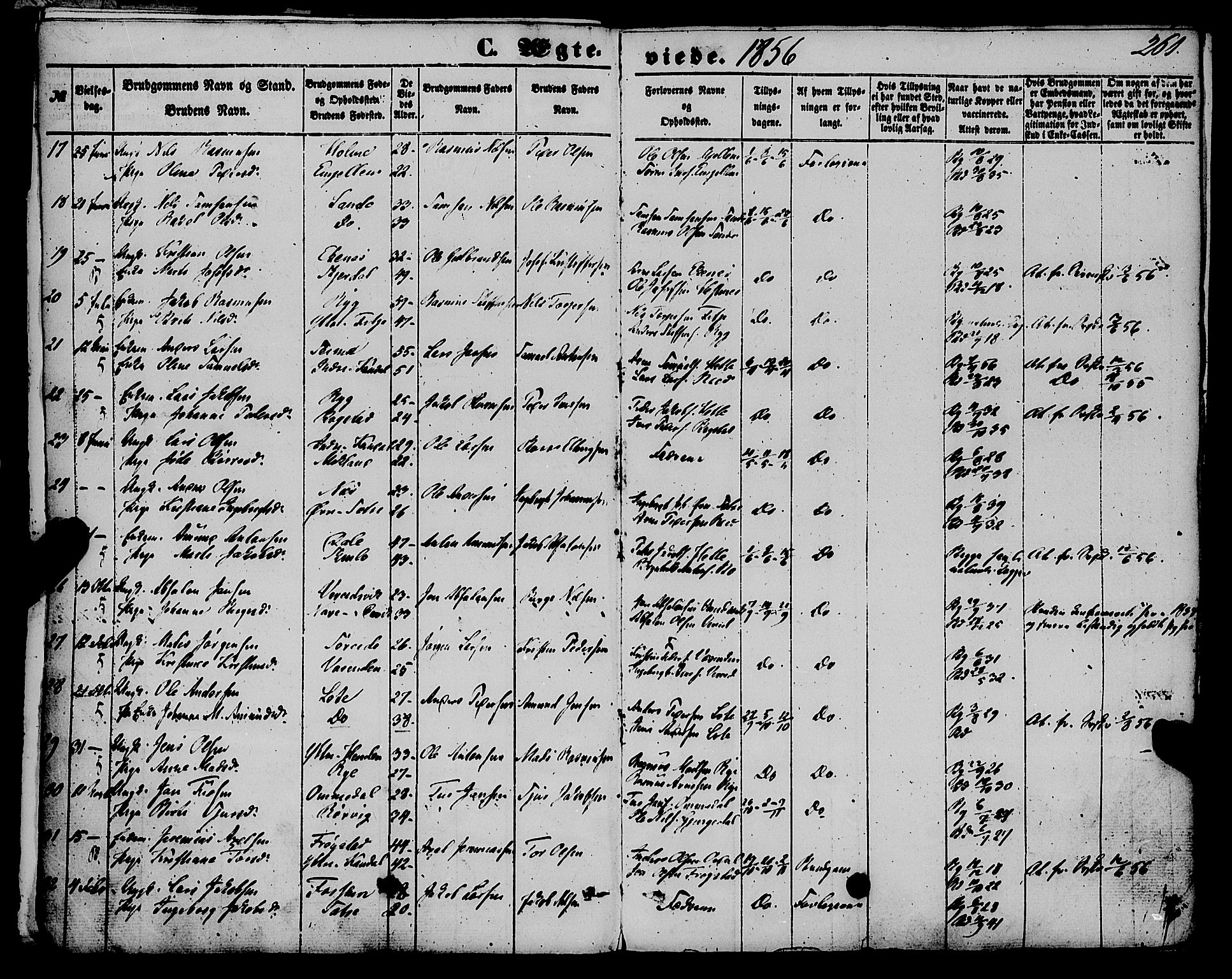 Gloppen sokneprestembete, AV/SAB-A-80101/H/Haa/Haaa/L0009: Parish register (official) no. A 9, 1855-1870, p. 261