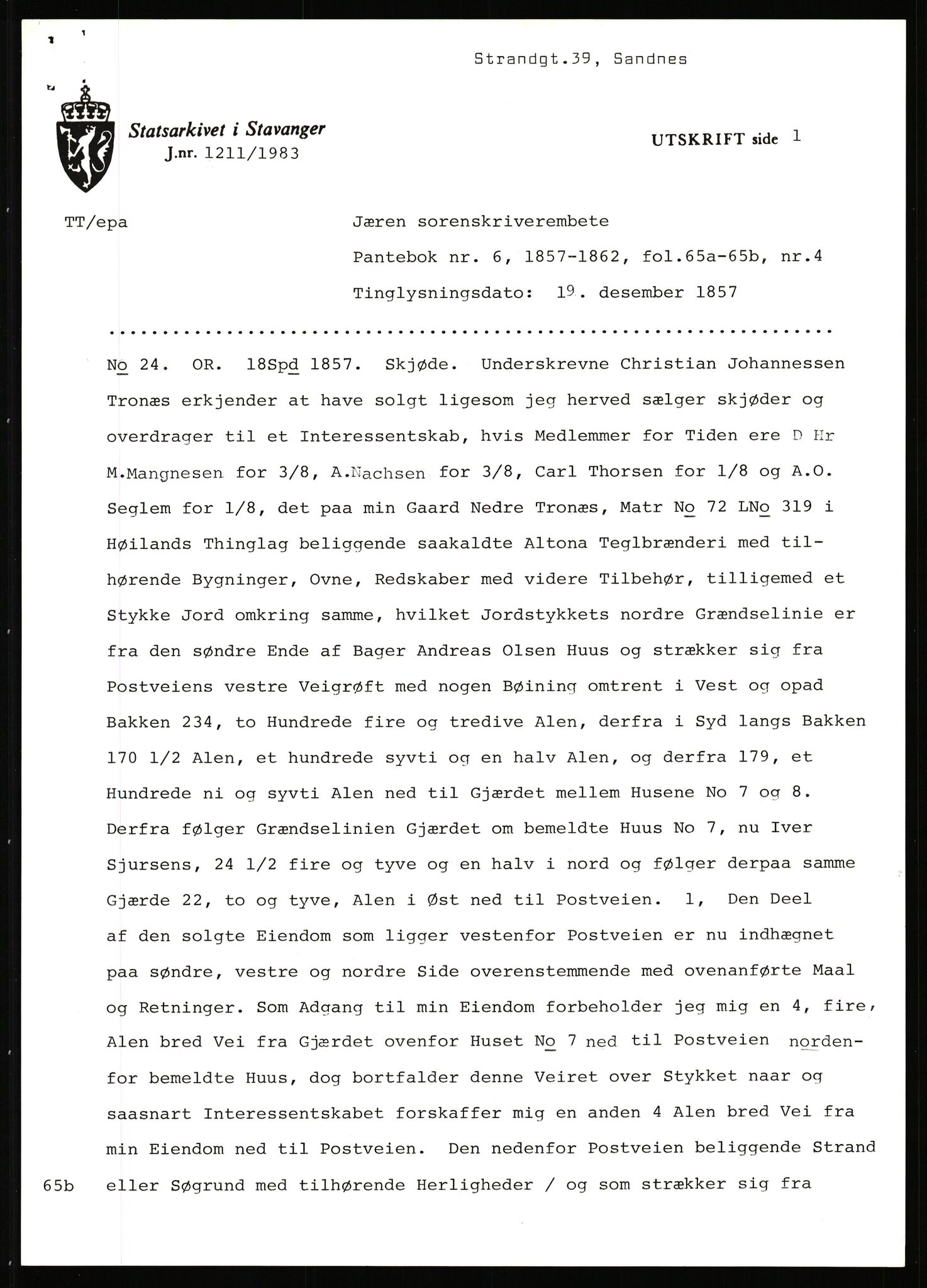 Statsarkivet i Stavanger, SAST/A-101971/03/Y/Yj/L0072: Avskrifter sortert etter gårdsnavn: Sagbakken - Sandstøl indre, 1750-1930, p. 564