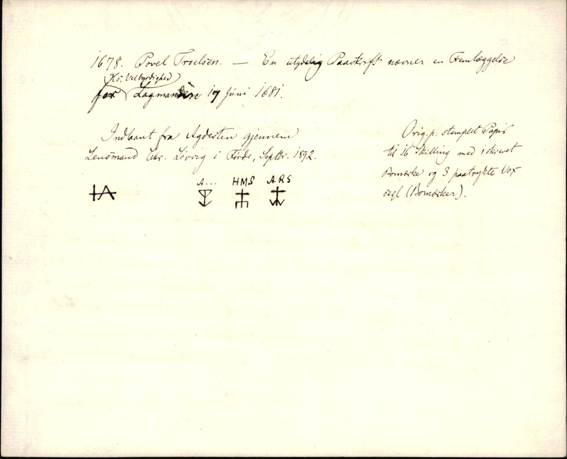 Riksarkivets diplomsamling, AV/RA-EA-5965/F35/F35d/L0005: Innlånte diplomer, seddelregister, 1661-1690, p. 334