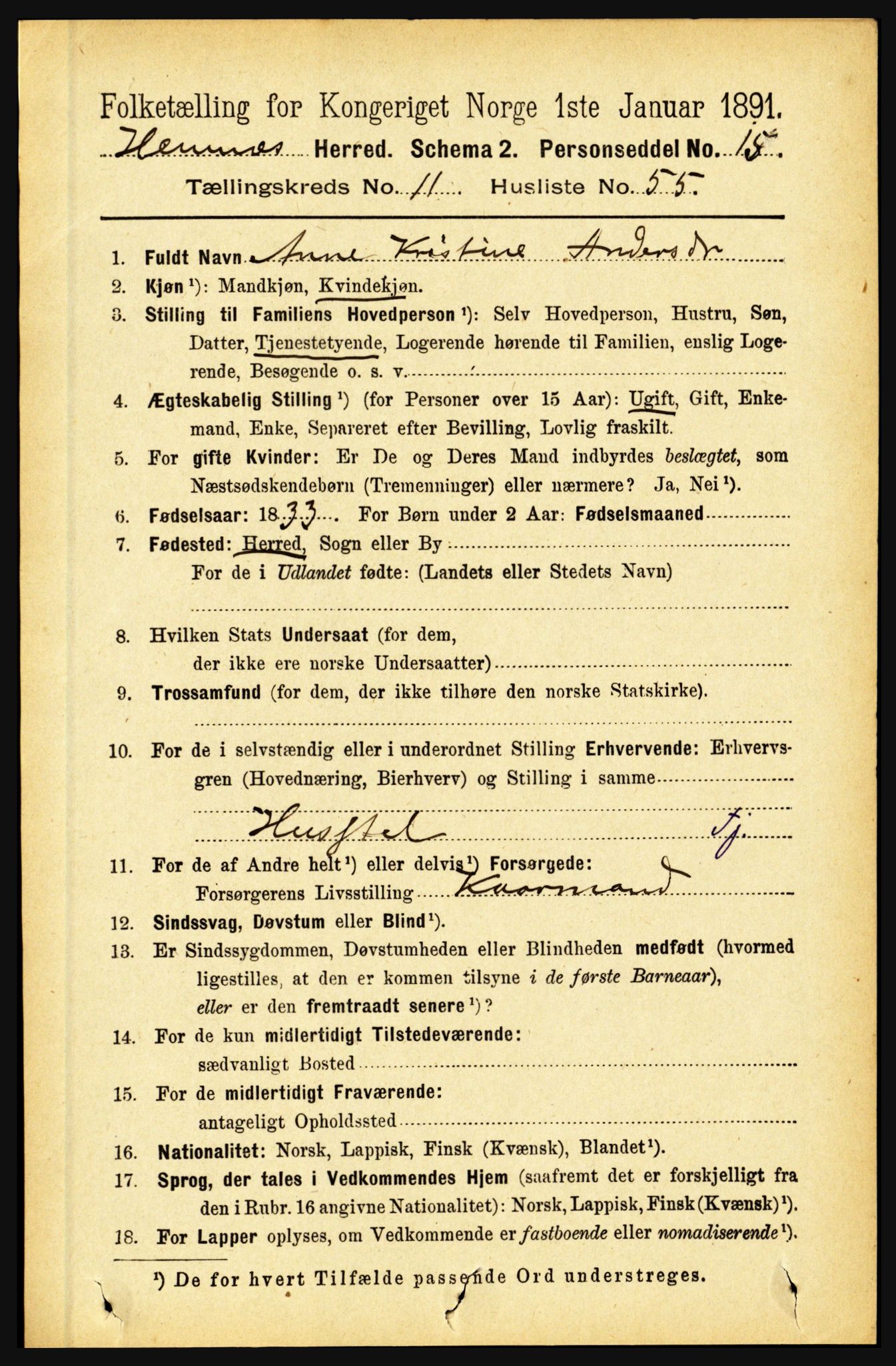 RA, 1891 census for 1832 Hemnes, 1891, p. 5688