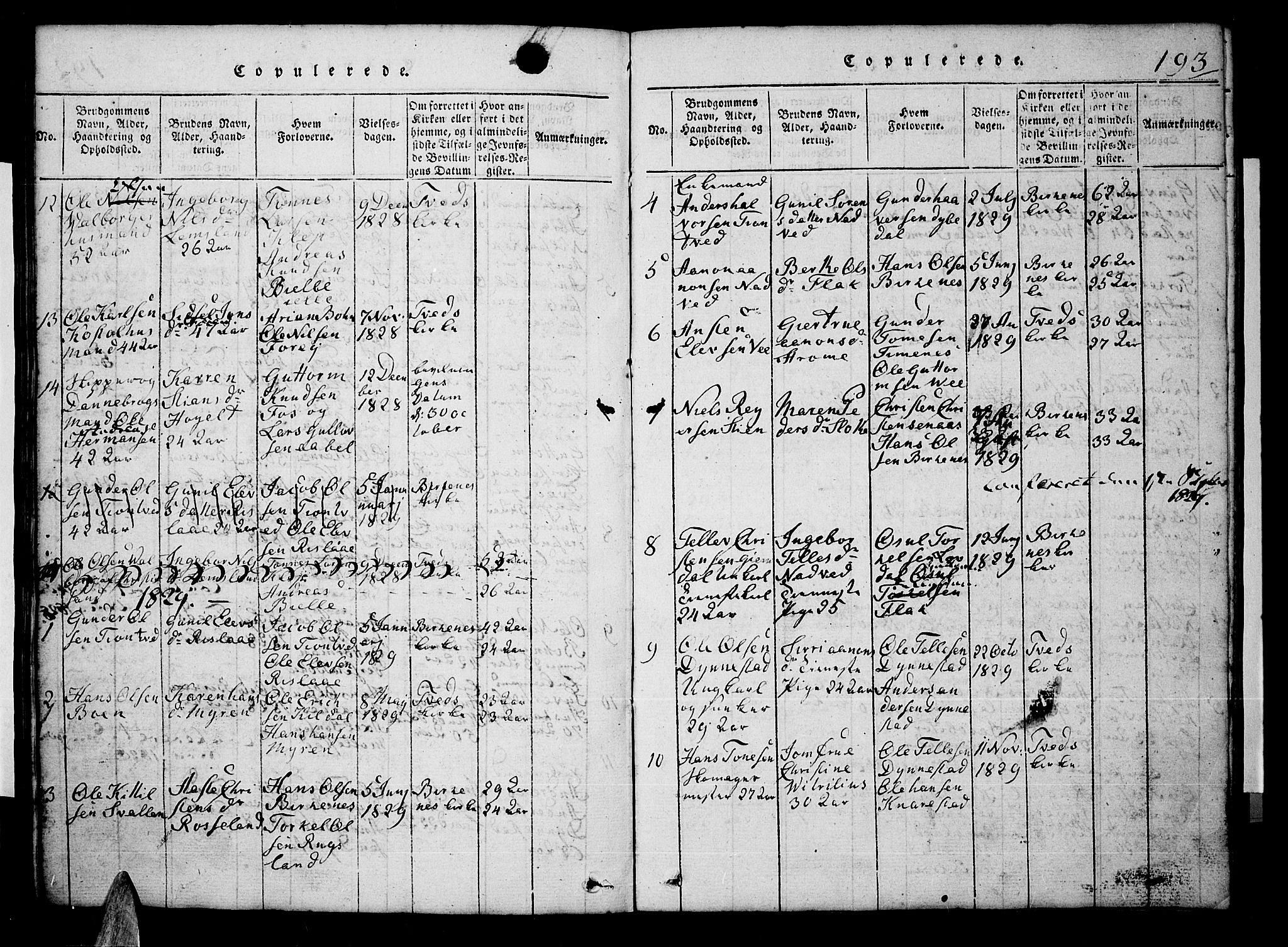 Tveit sokneprestkontor, AV/SAK-1111-0043/F/Fb/L0001: Parish register (copy) no. B 1, 1820-1834, p. 193