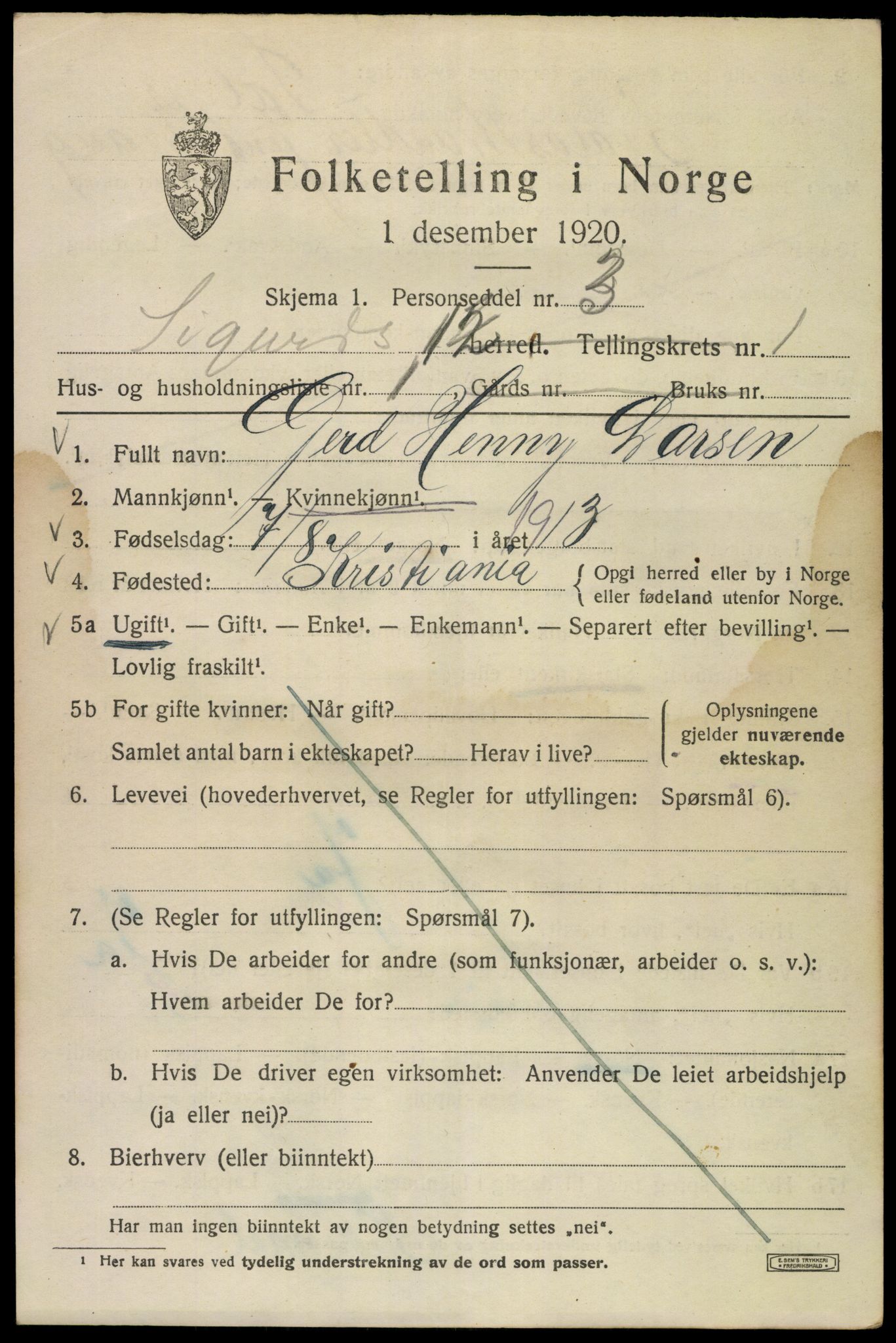 SAO, 1920 census for Kristiania, 1920, p. 510085