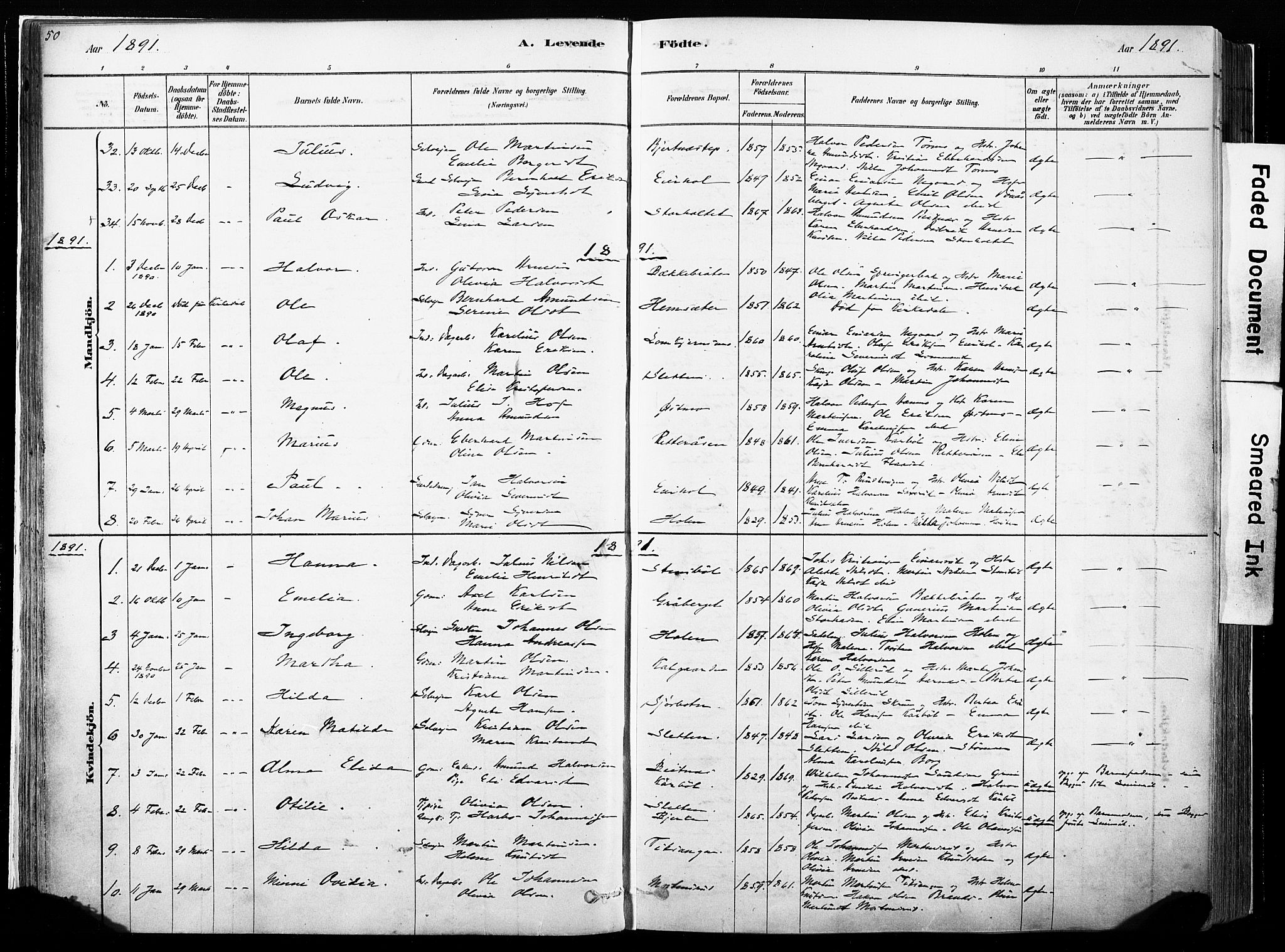 Hof prestekontor, AV/SAH-PREST-038/H/Ha/Haa/L0010: Parish register (official) no. 10, 1878-1909, p. 50