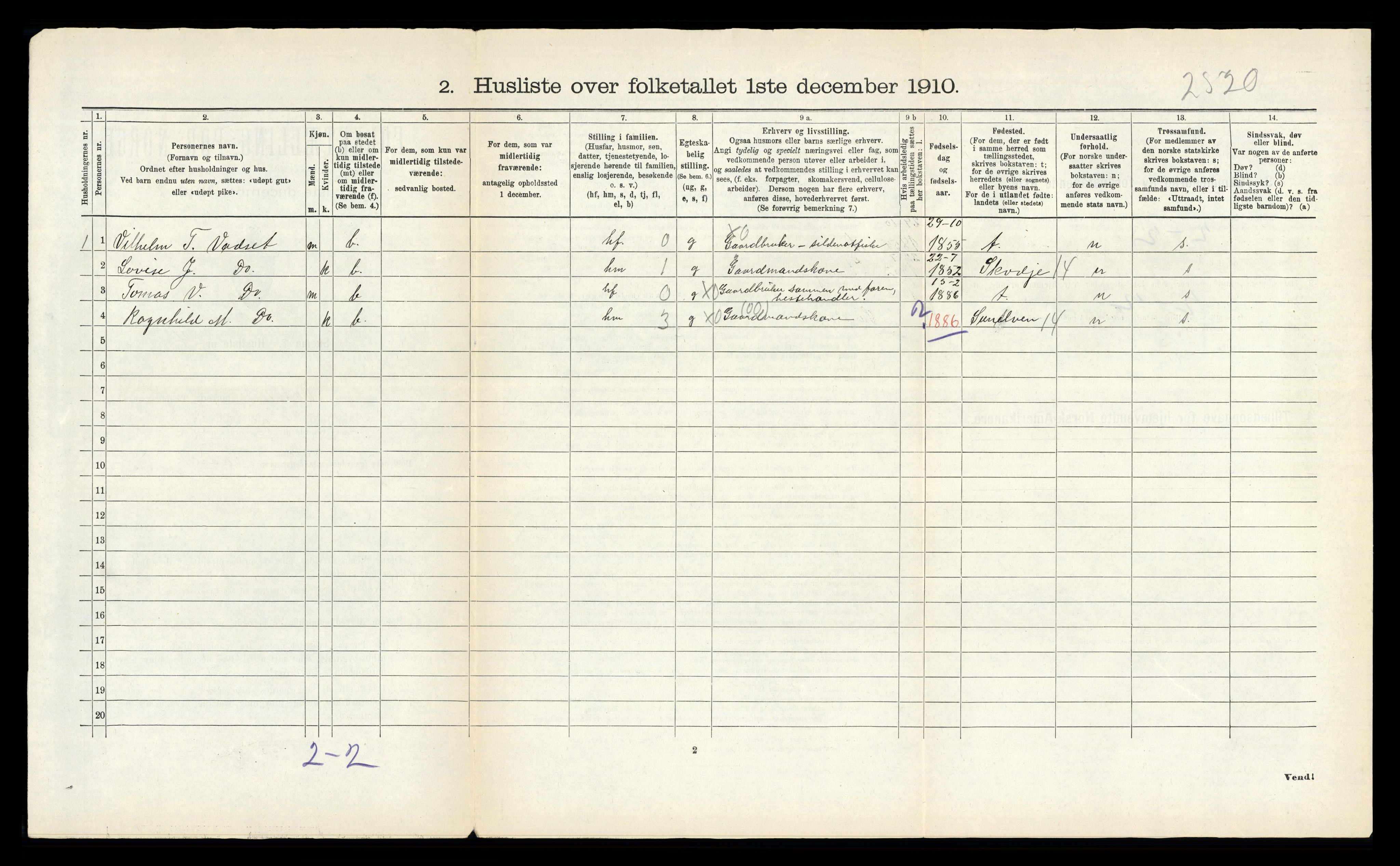 RA, 1910 census for Vatne, 1910, p. 44