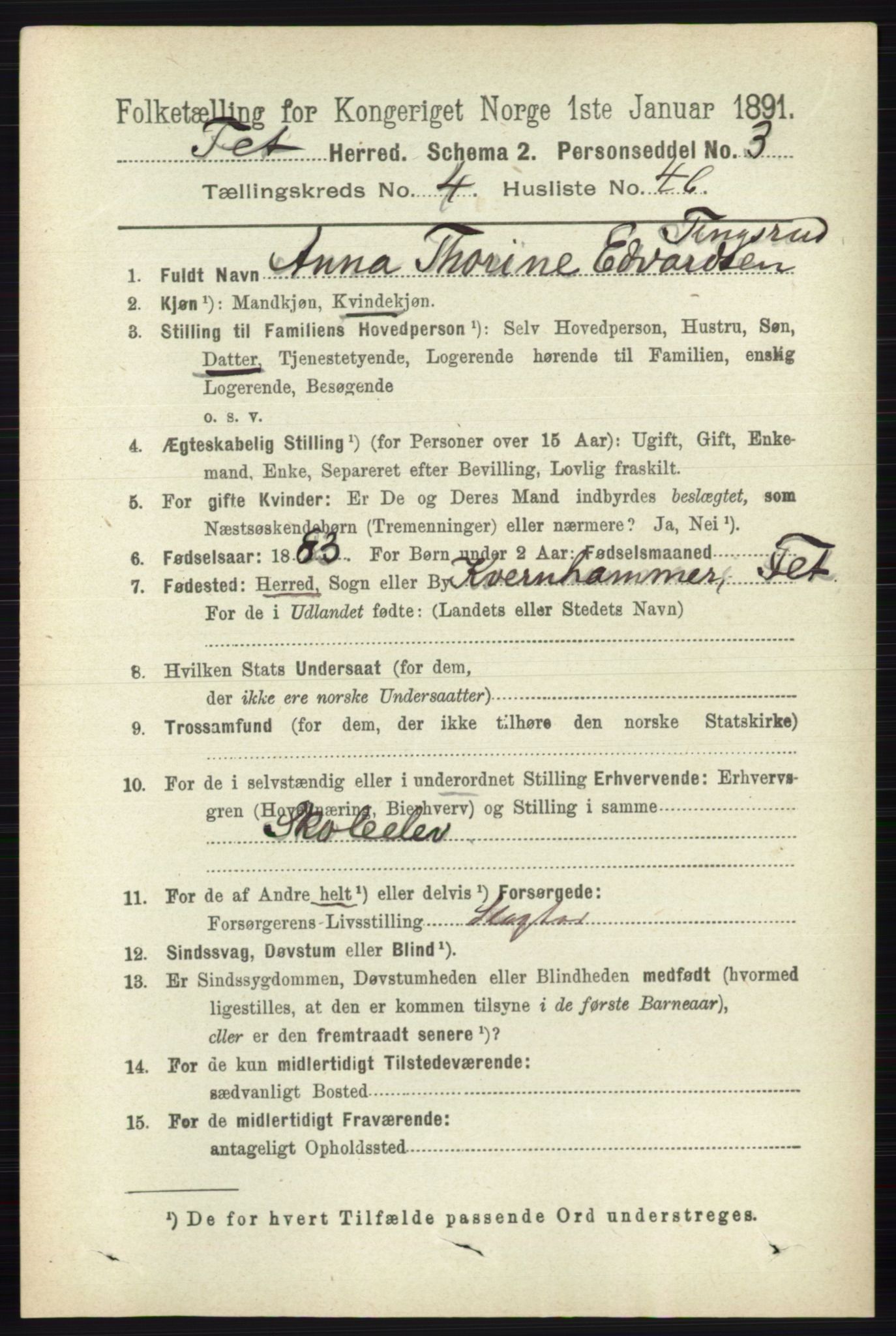 RA, 1891 census for 0227 Fet, 1891, p. 1531