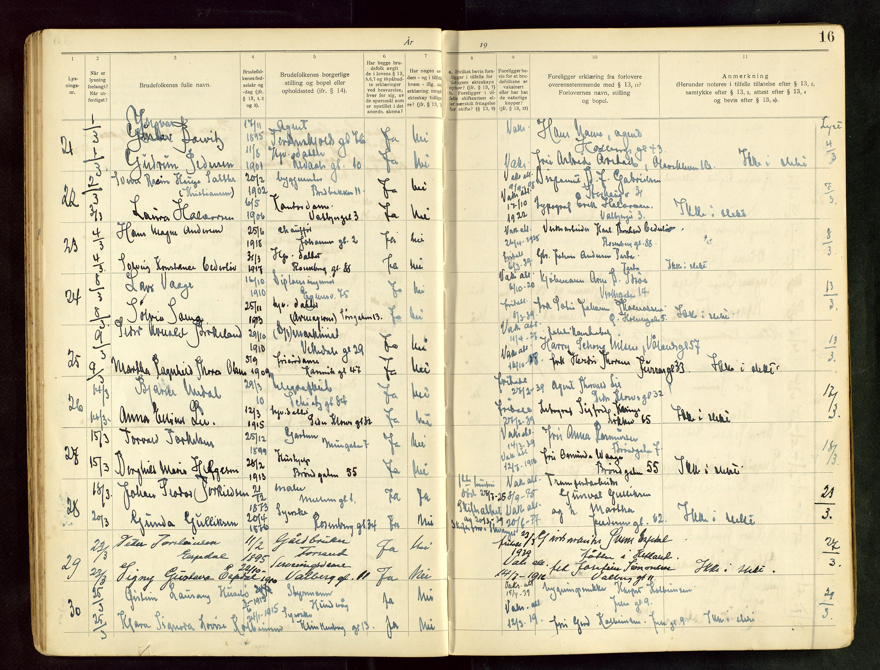 Domkirken sokneprestkontor, AV/SAST-A-101812/001/70/705BB/L0003: Banns register no. 3, 1938-1946, p. 16
