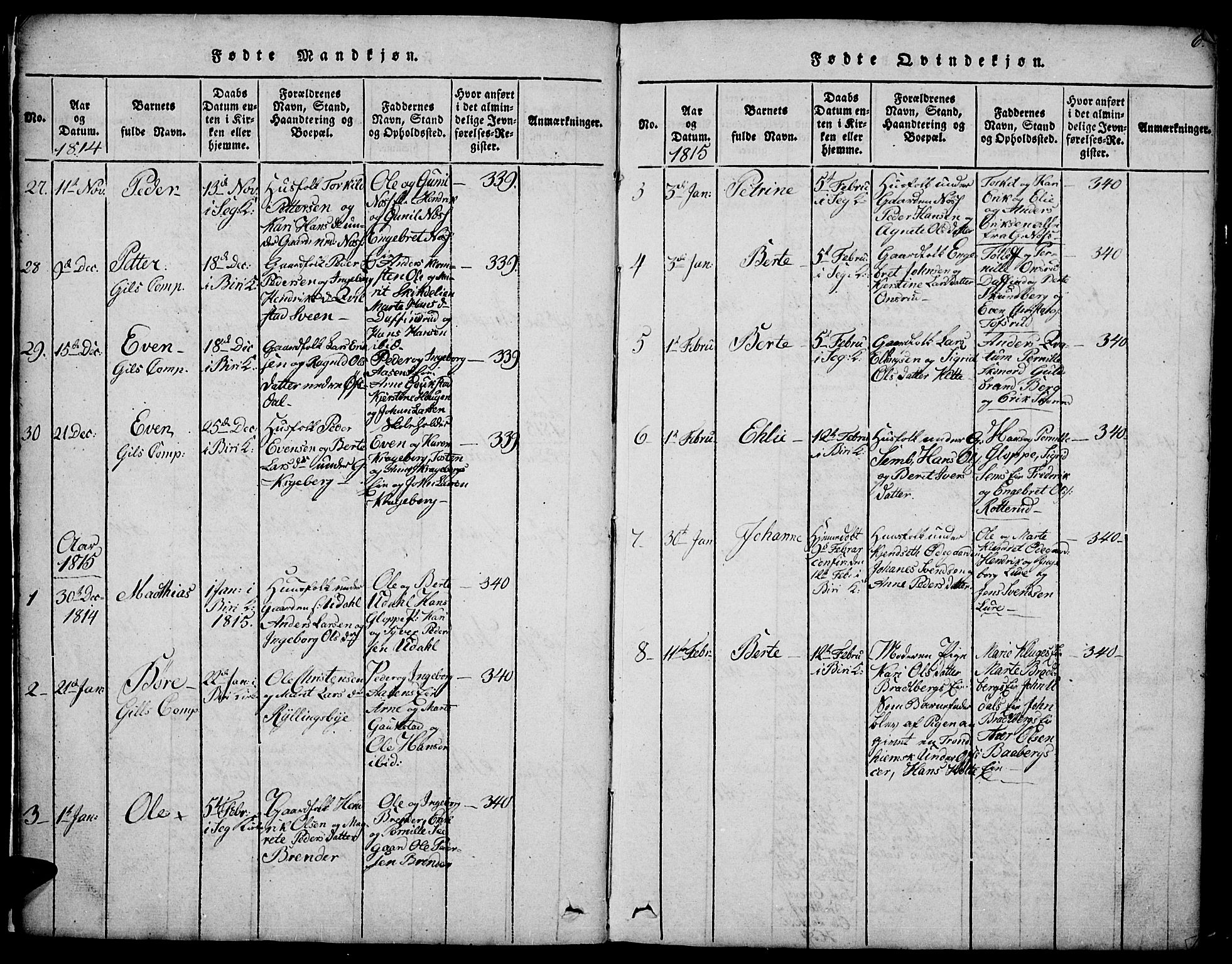 Biri prestekontor, SAH/PREST-096/H/Ha/Hab/L0001: Parish register (copy) no. 1, 1814-1828, p. 6