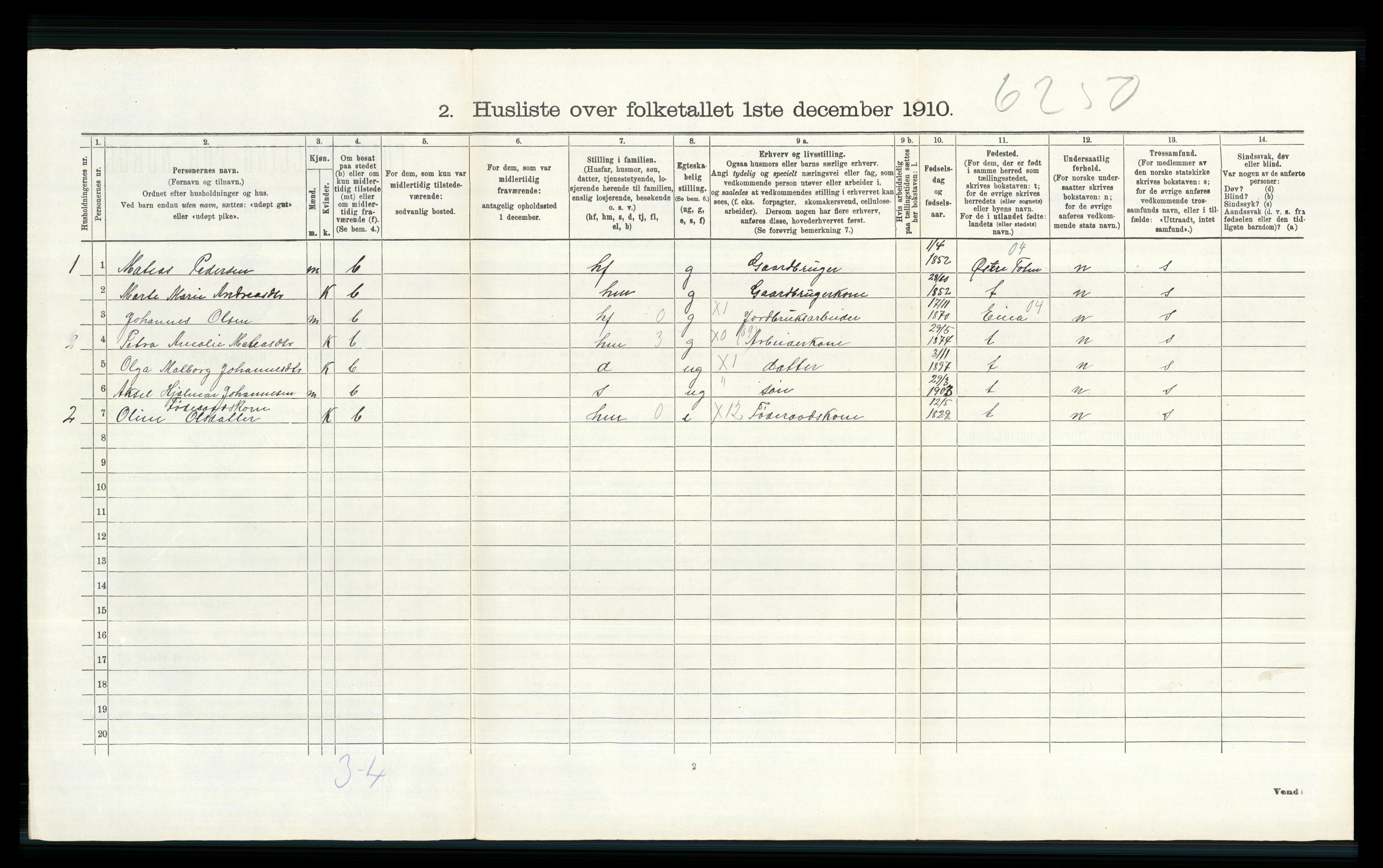 RA, 1910 census for Vestre Toten, 1910, p. 1108