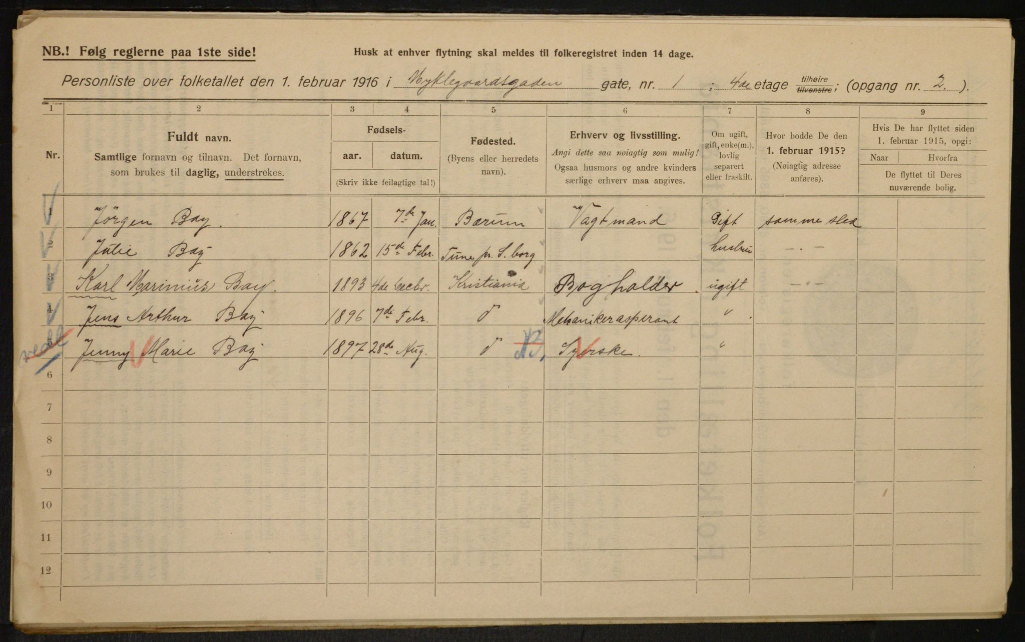 OBA, Municipal Census 1916 for Kristiania, 1916, p. 69876