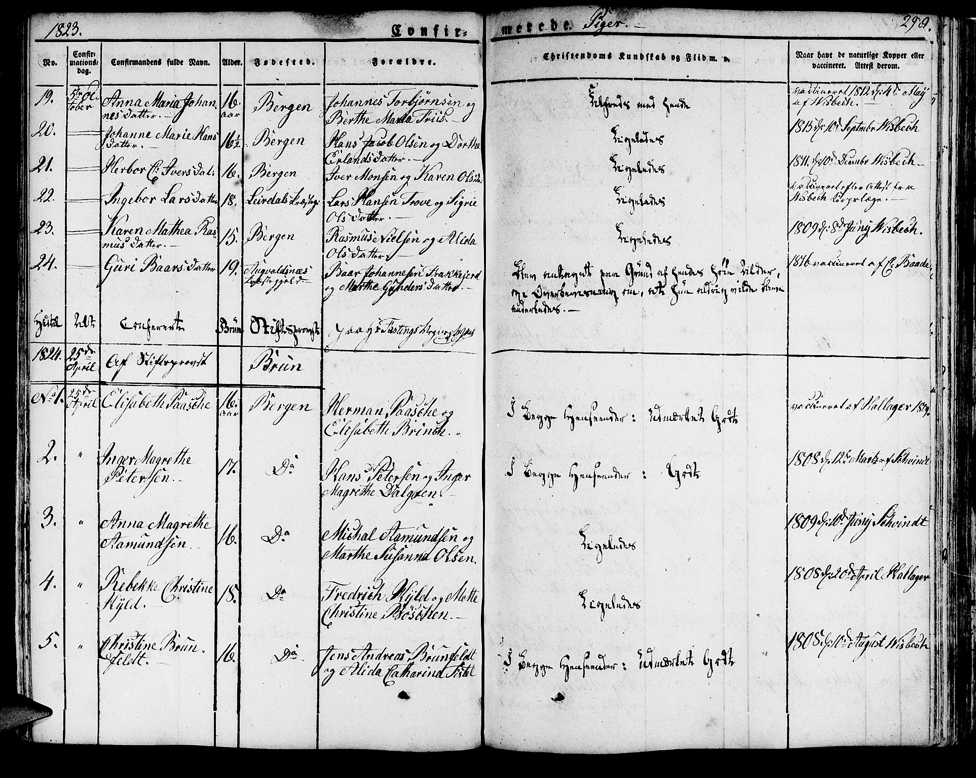 Domkirken sokneprestembete, SAB/A-74801/H/Haa/L0012: Parish register (official) no. A 12, 1821-1840, p. 298