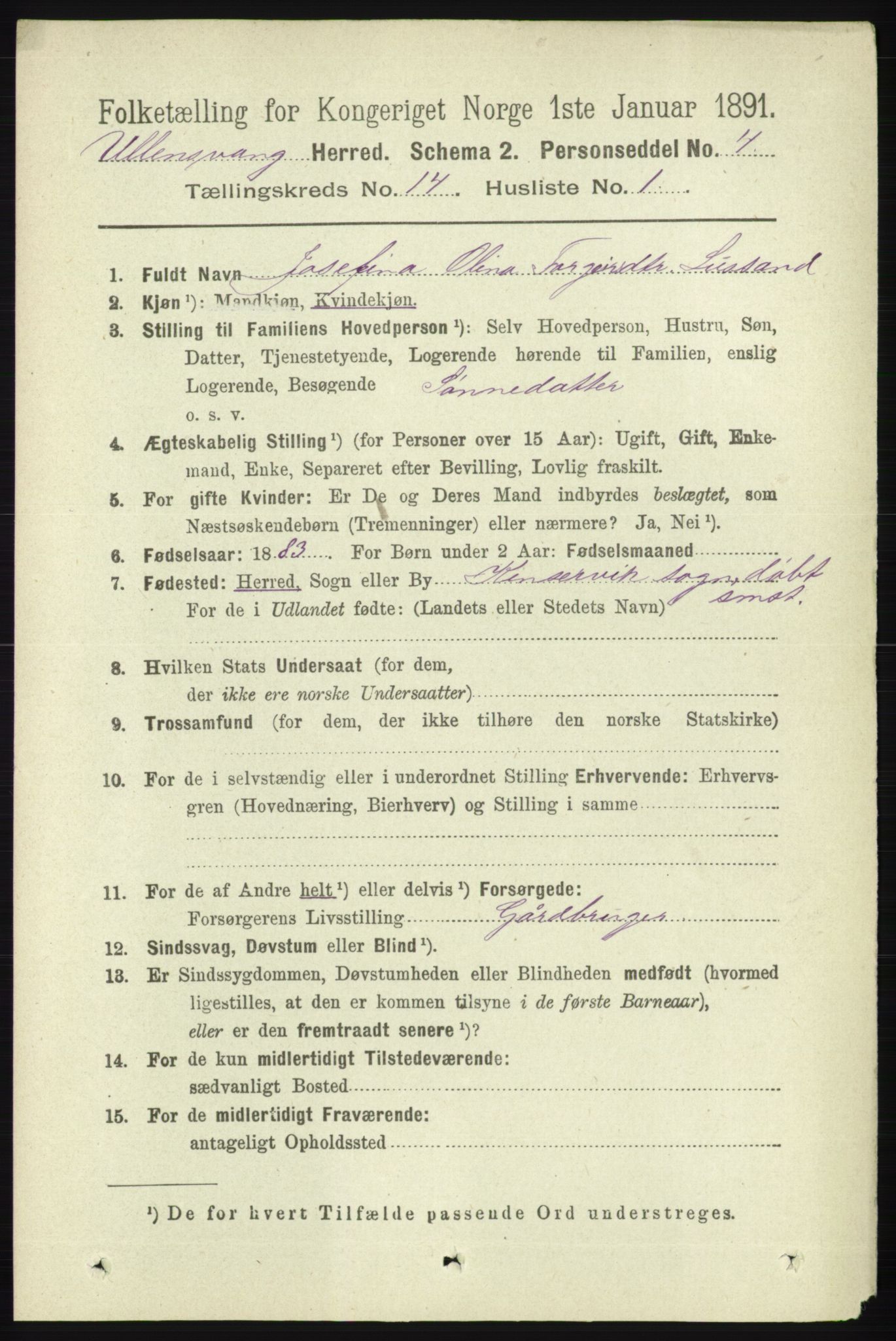 RA, 1891 census for 1230 Ullensvang, 1891, p. 5556