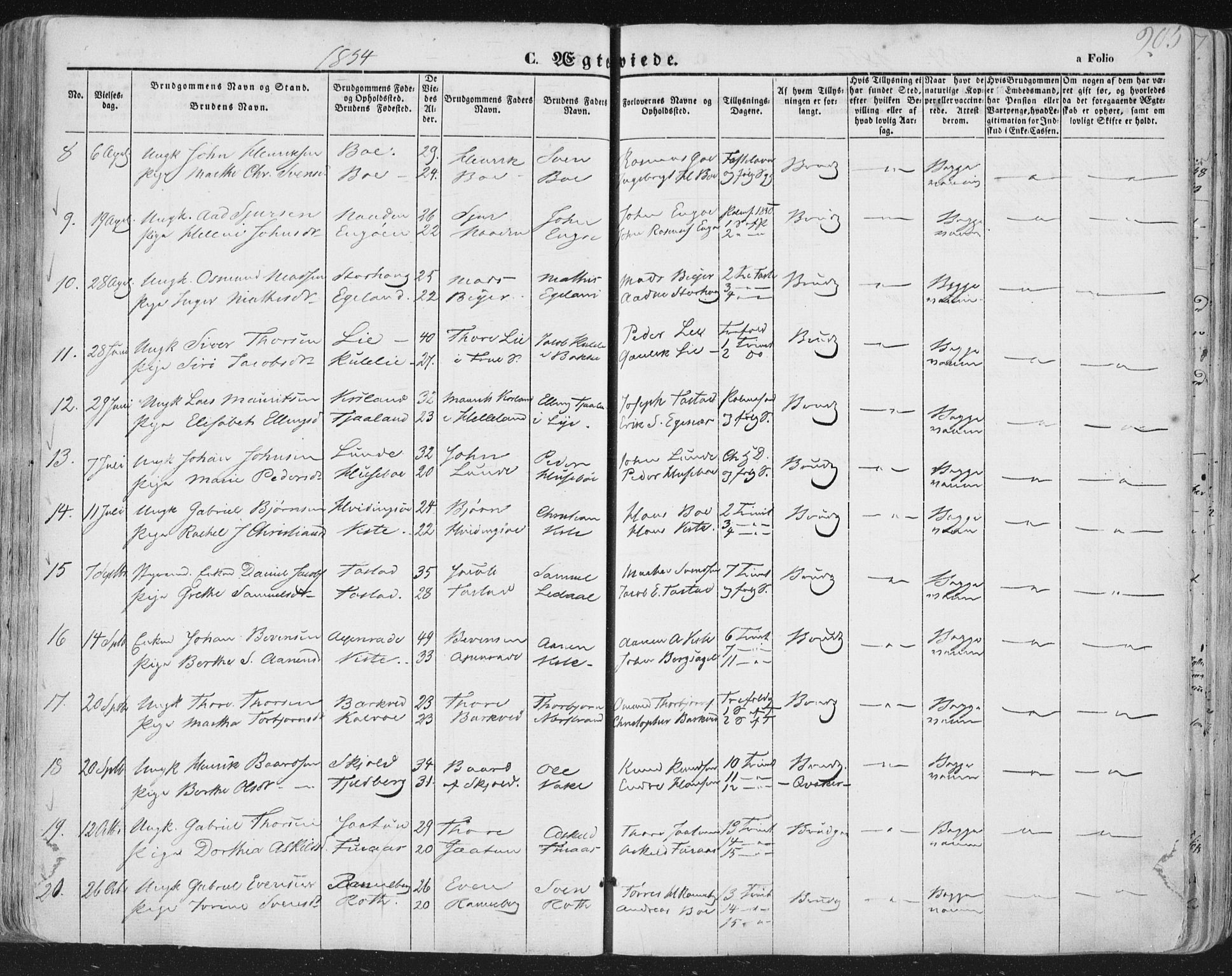 Hetland sokneprestkontor, AV/SAST-A-101826/30/30BA/L0002: Parish register (official) no. A 2, 1849-1869, p. 205