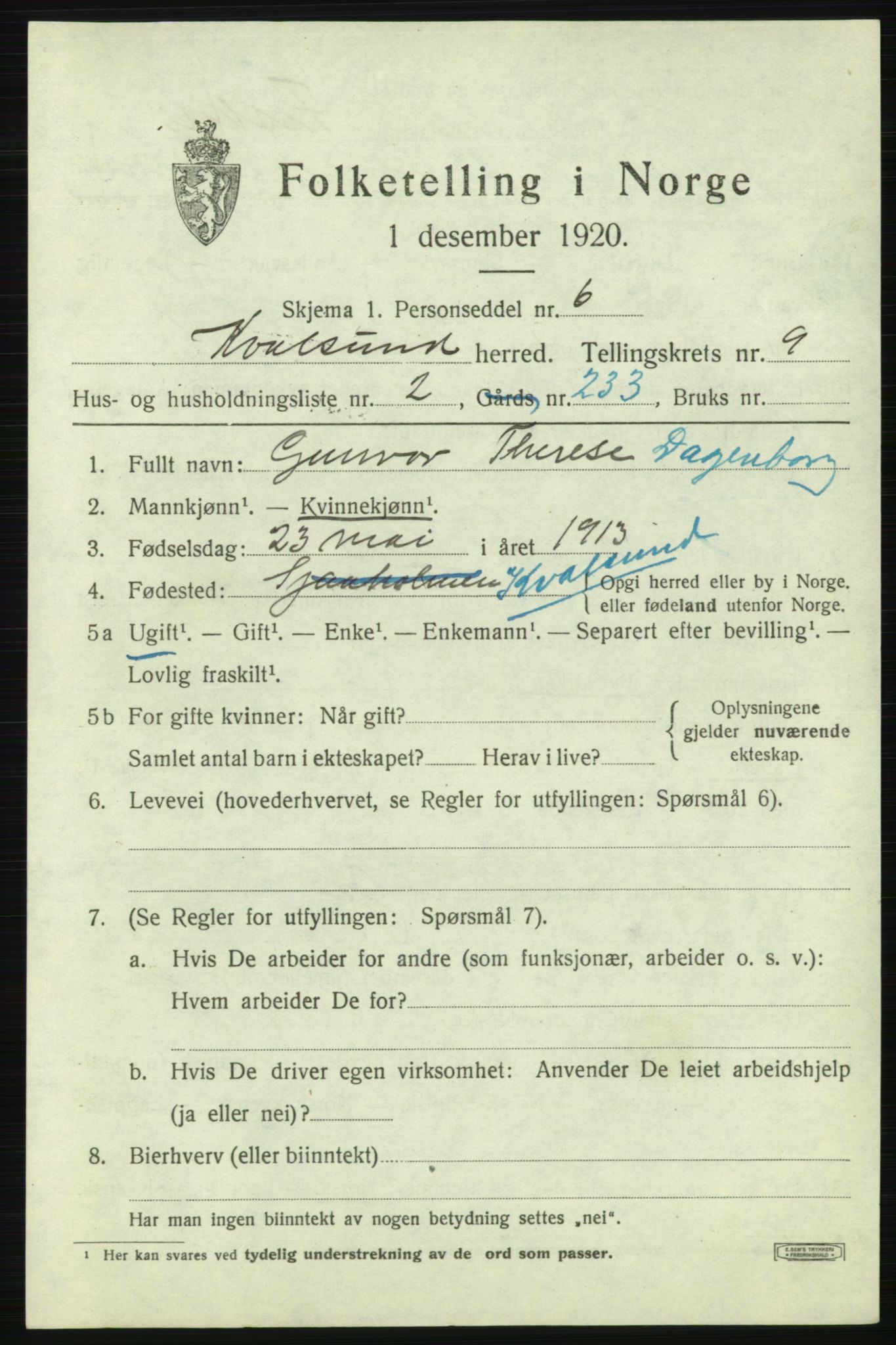 SATØ, 1920 census for , 1920, p. 2784