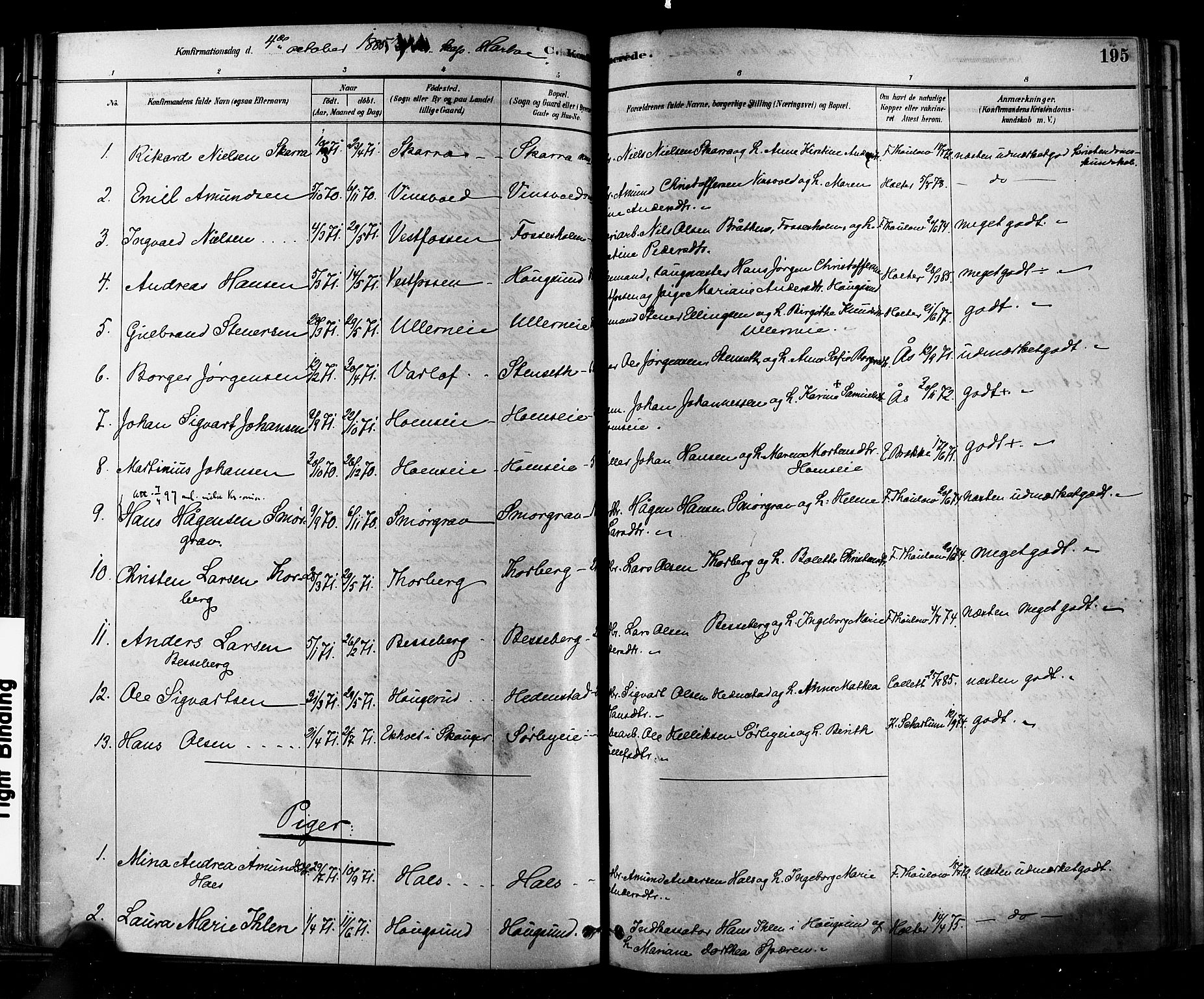 Eiker kirkebøker, AV/SAKO-A-4/F/Fb/L0001: Parish register (official) no. II 1, 1878-1888, p. 195