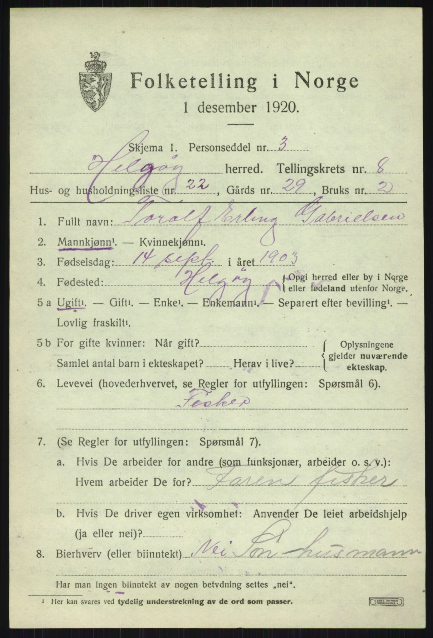 SATØ, 1920 census for Helgøy, 1920, p. 3170