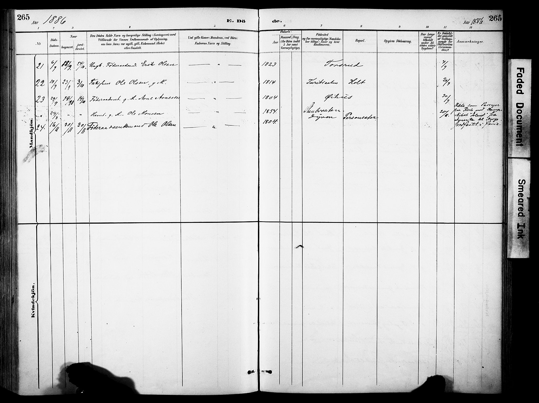 Sør-Aurdal prestekontor, SAH/PREST-128/H/Ha/Haa/L0009: Parish register (official) no. 9, 1886-1906, p. 265
