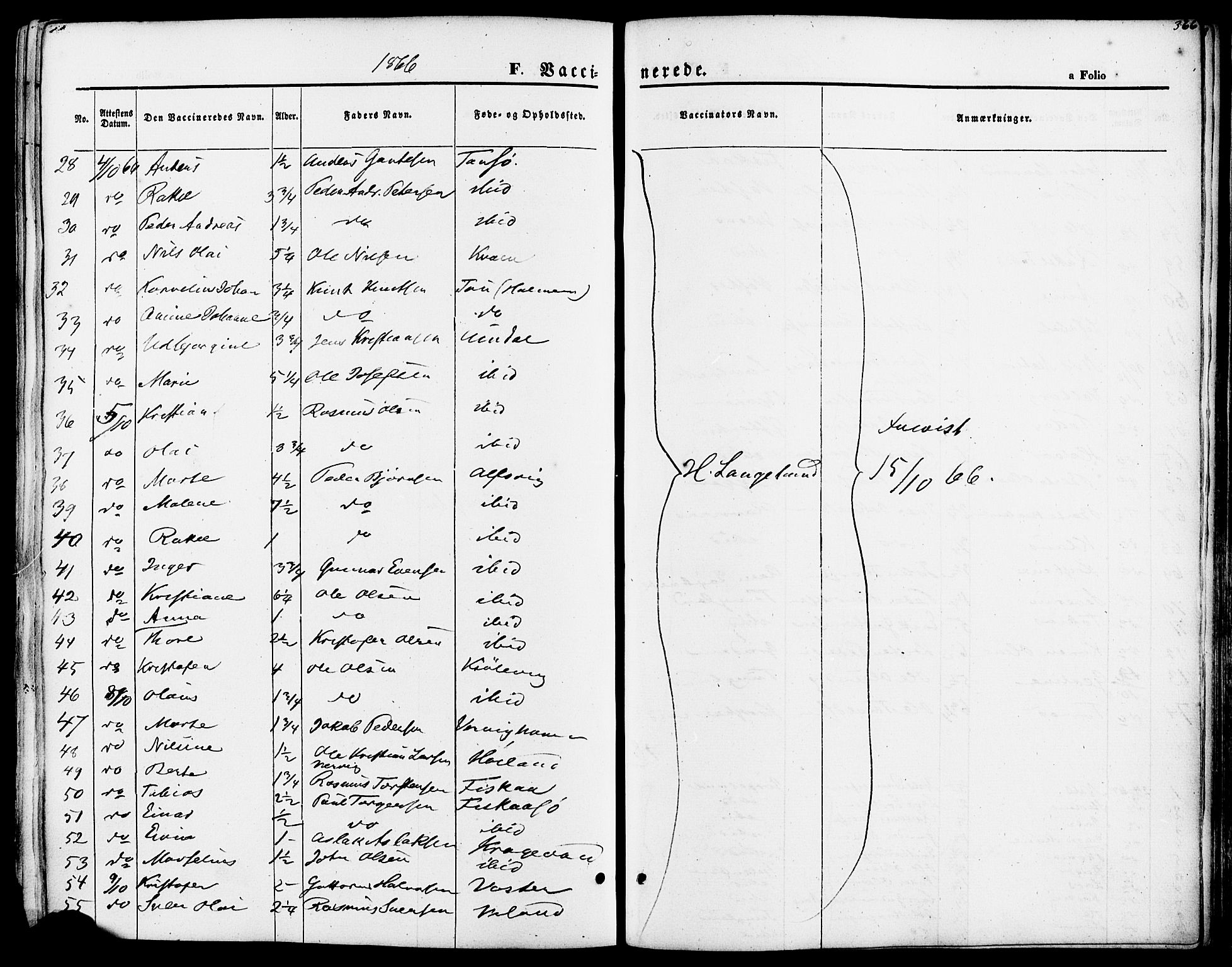 Strand sokneprestkontor, SAST/A-101828/H/Ha/Haa/L0007: Parish register (official) no. A 7, 1855-1881, p. 366