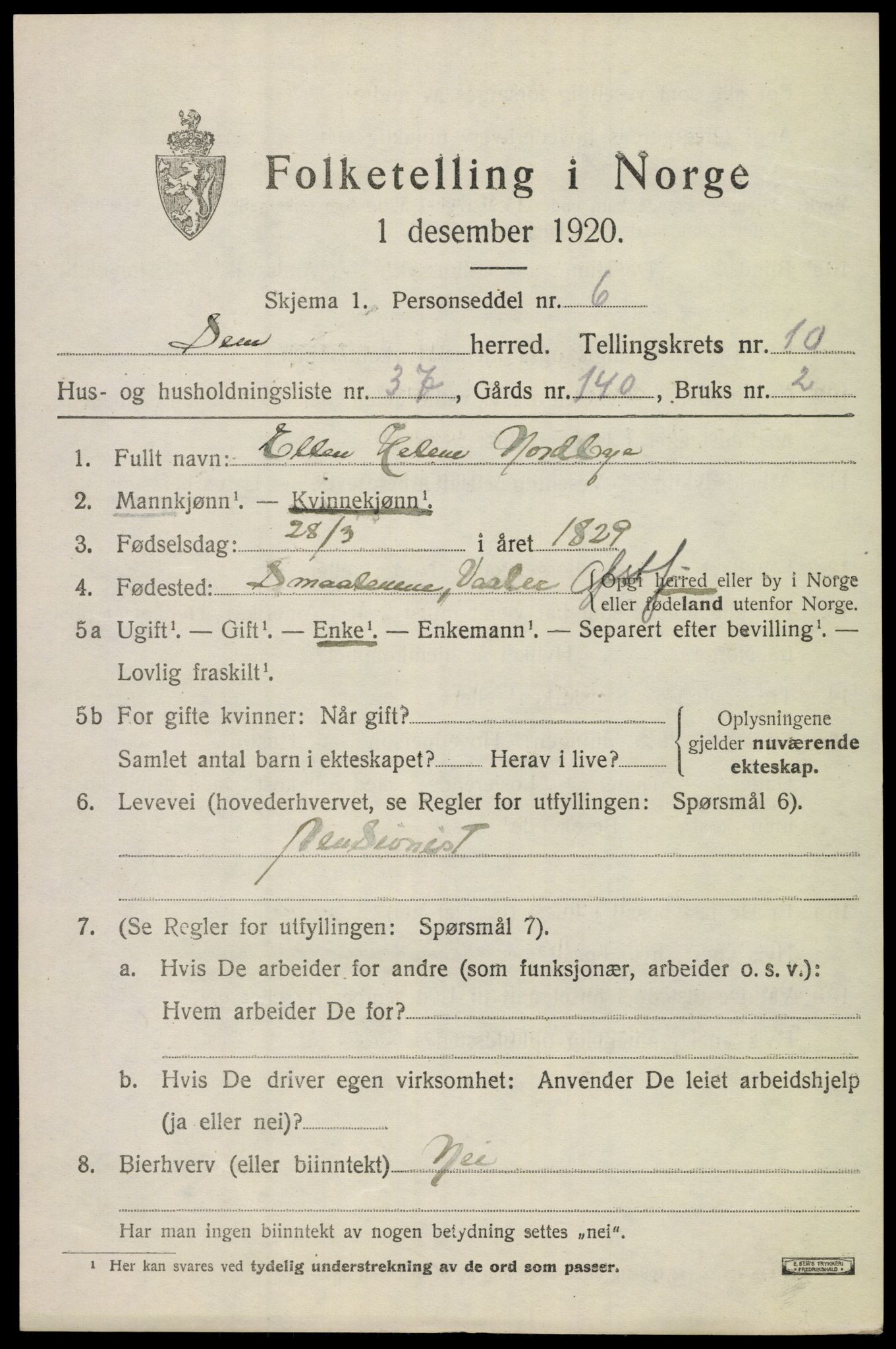 SAKO, 1920 census for Sem, 1920, p. 13969