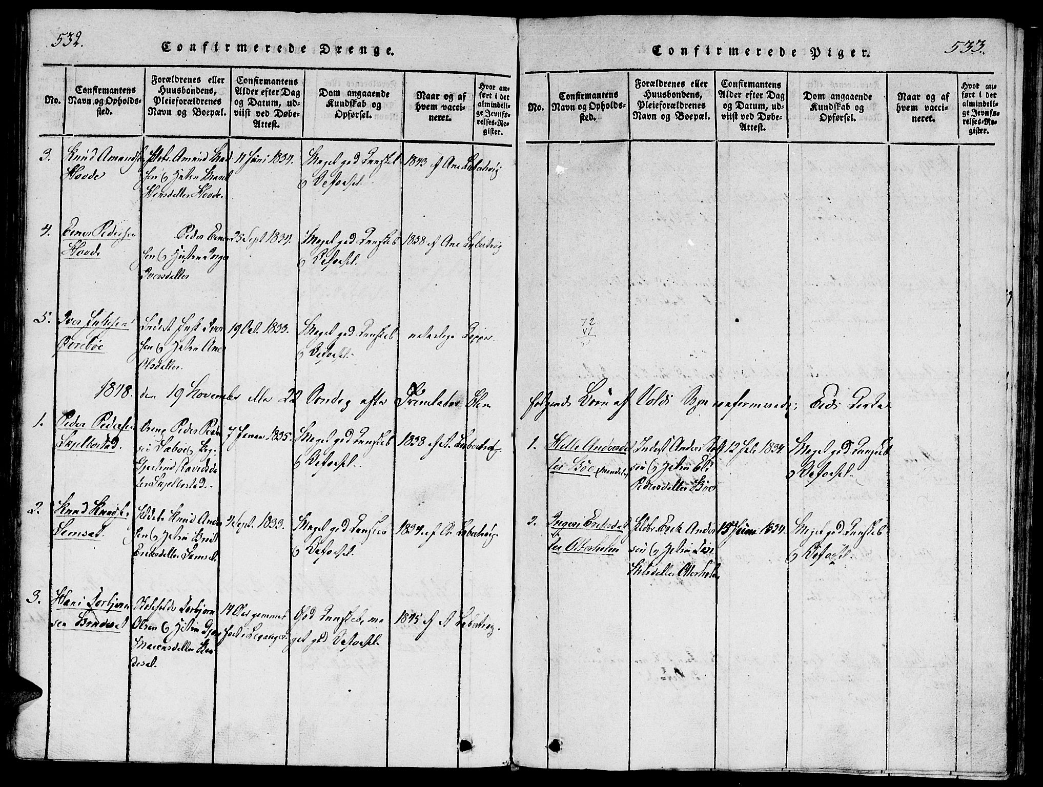 Ministerialprotokoller, klokkerbøker og fødselsregistre - Møre og Romsdal, AV/SAT-A-1454/543/L0561: Parish register (official) no. 543A01, 1818-1853, p. 532-533