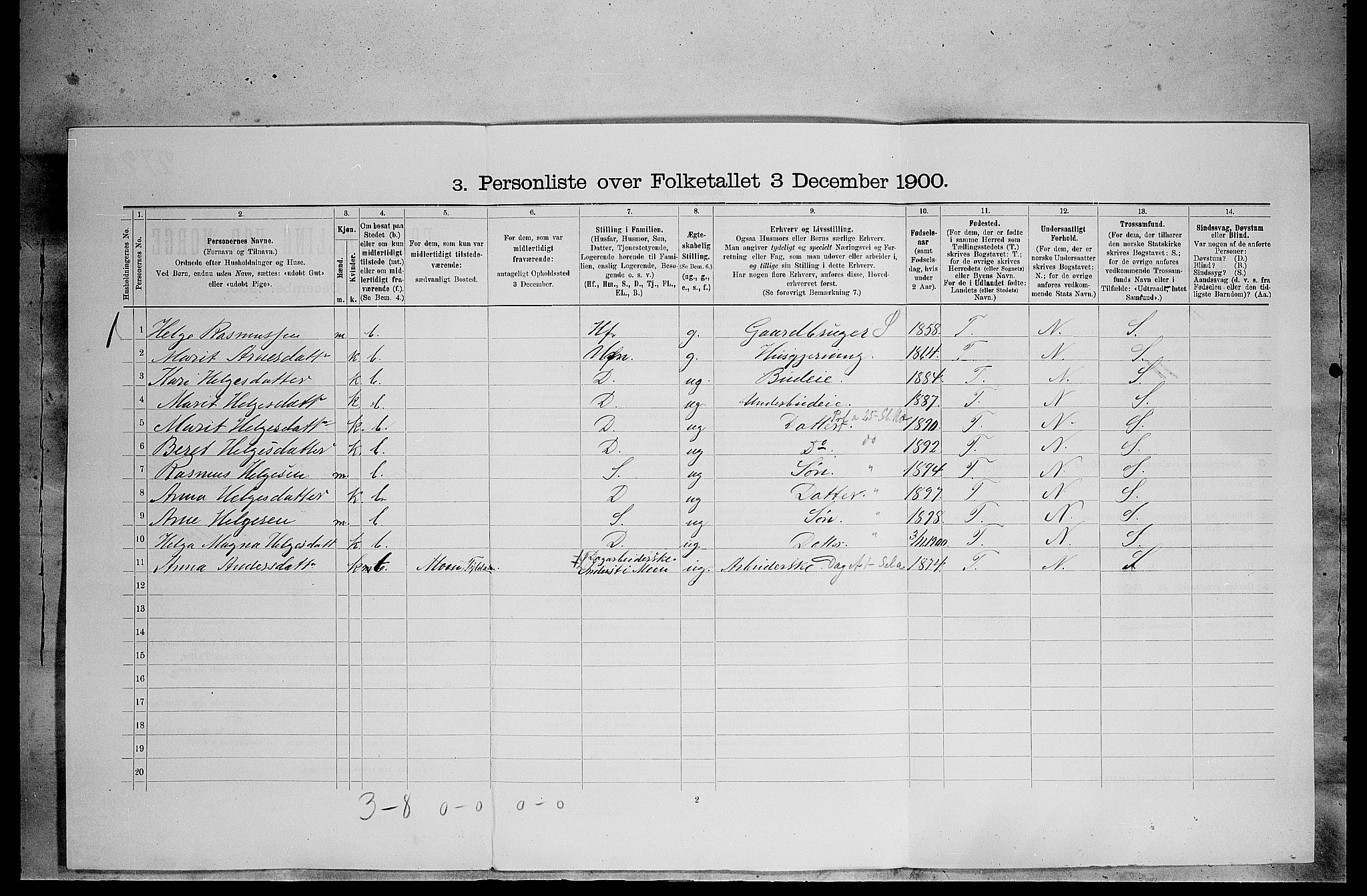 SAH, 1900 census for Tynset, 1900, p. 271