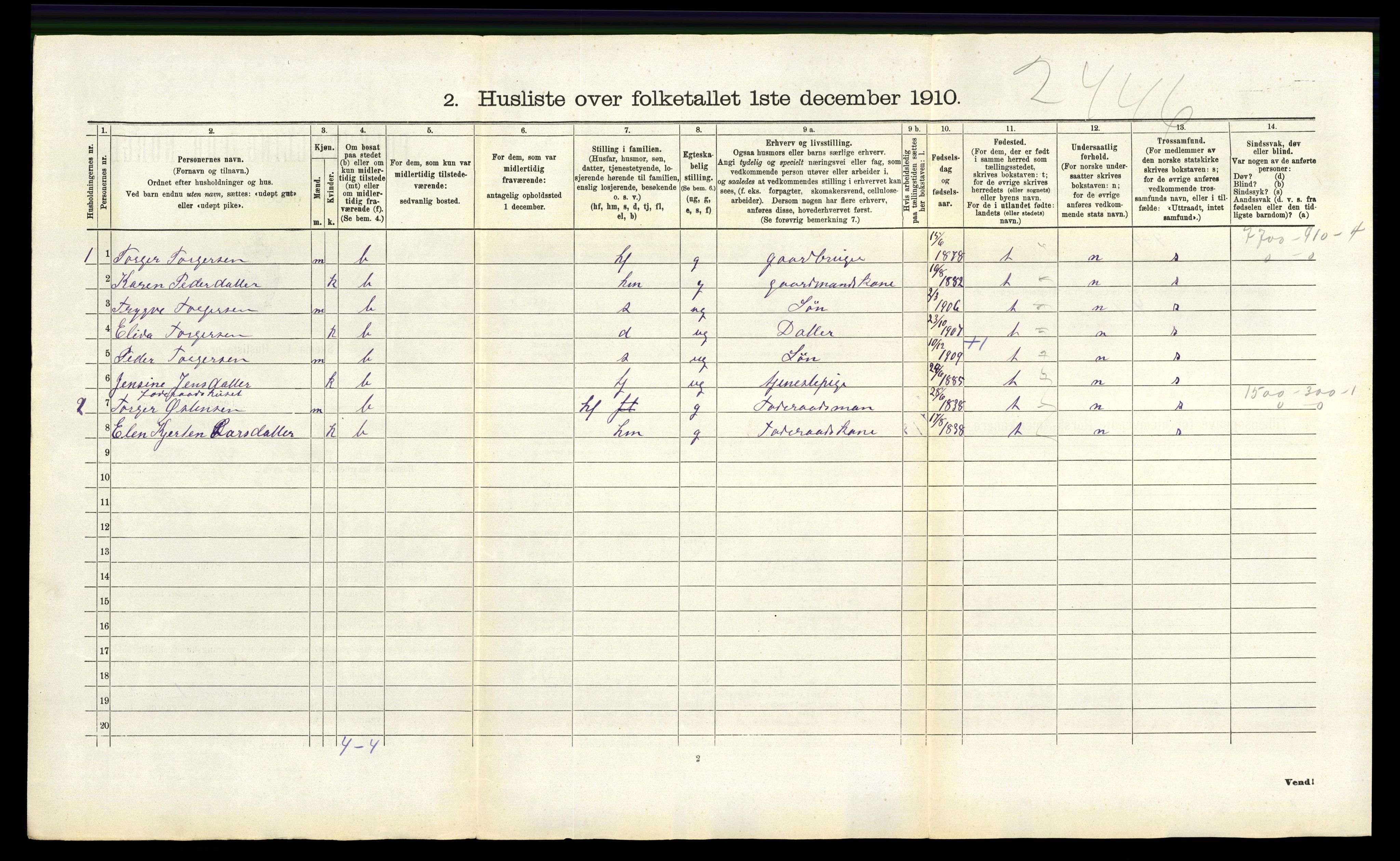 RA, 1910 census for Klepp, 1910, p. 864