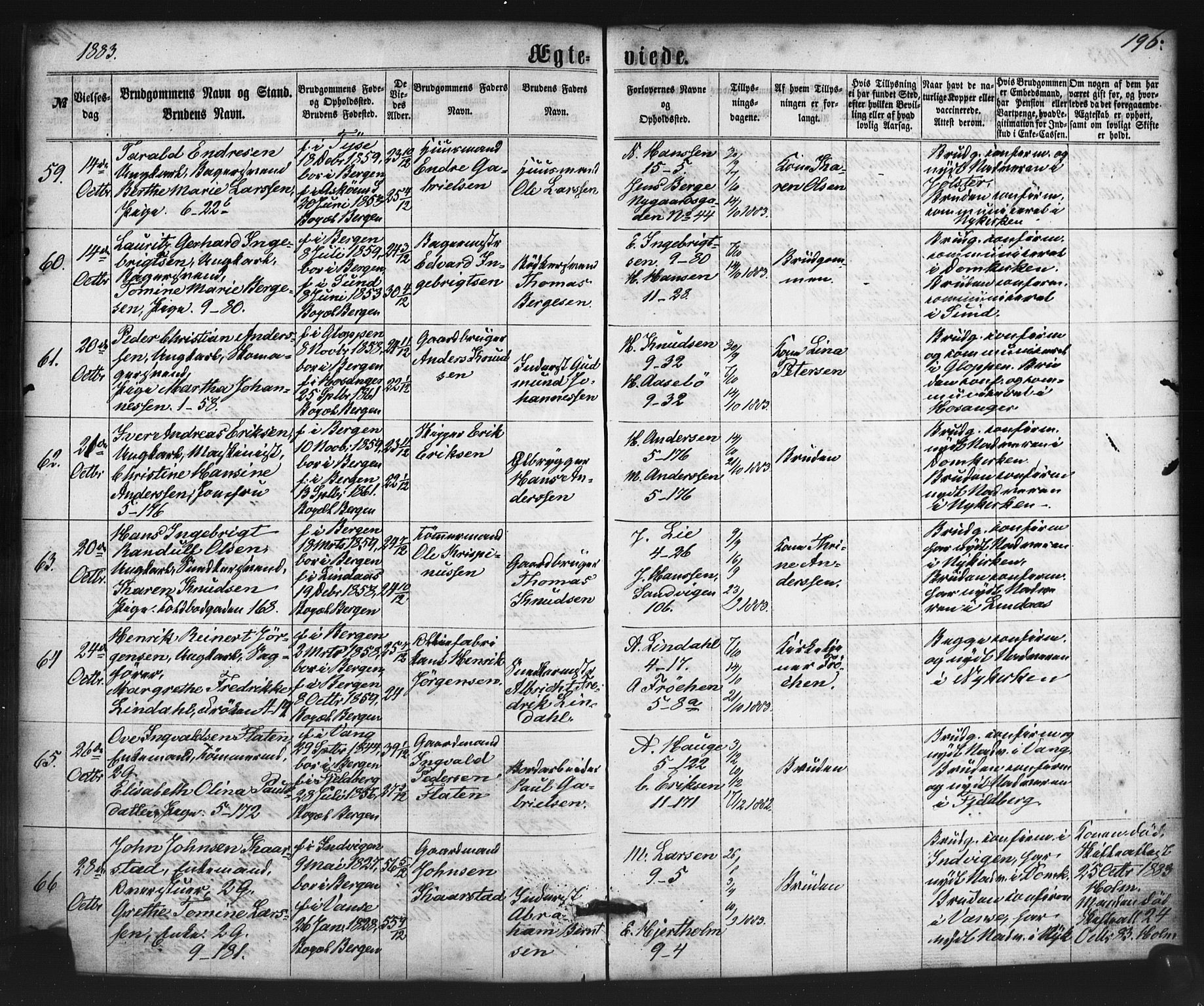 Nykirken Sokneprestembete, SAB/A-77101/H/Haa/L0032: Parish register (official) no. D 2, 1861-1883, p. 196