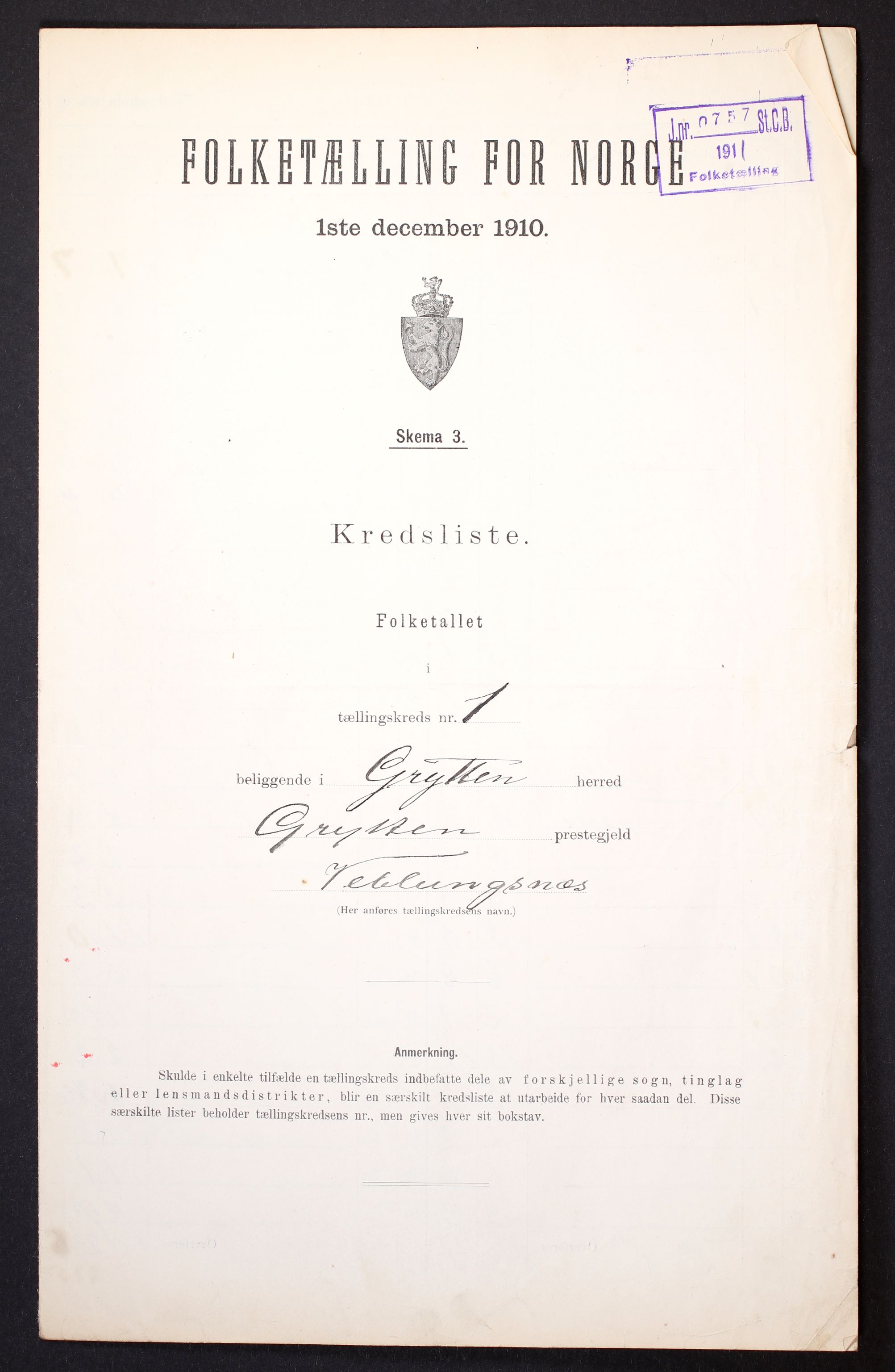RA, 1910 census for Grytten, 1910, p. 4