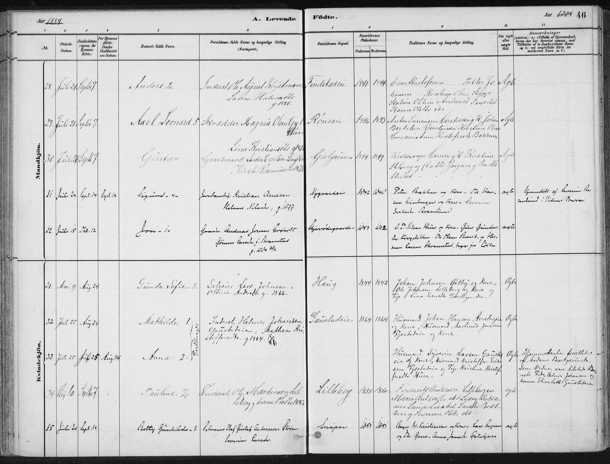 Romedal prestekontor, SAH/PREST-004/K/L0010: Parish register (official) no. 10, 1880-1895, p. 46